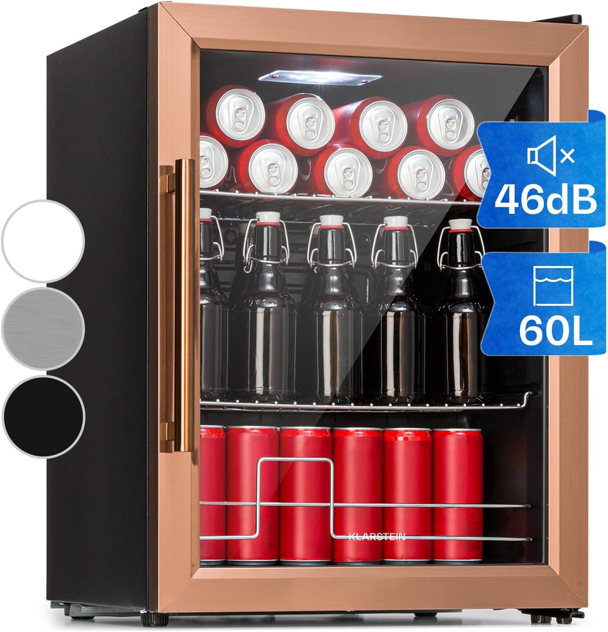 Klarstein Mini-Kühlschrank 80 L mit Glastür – Leise, Energieeffizient, Ideal für Getränke, Party & Camping
