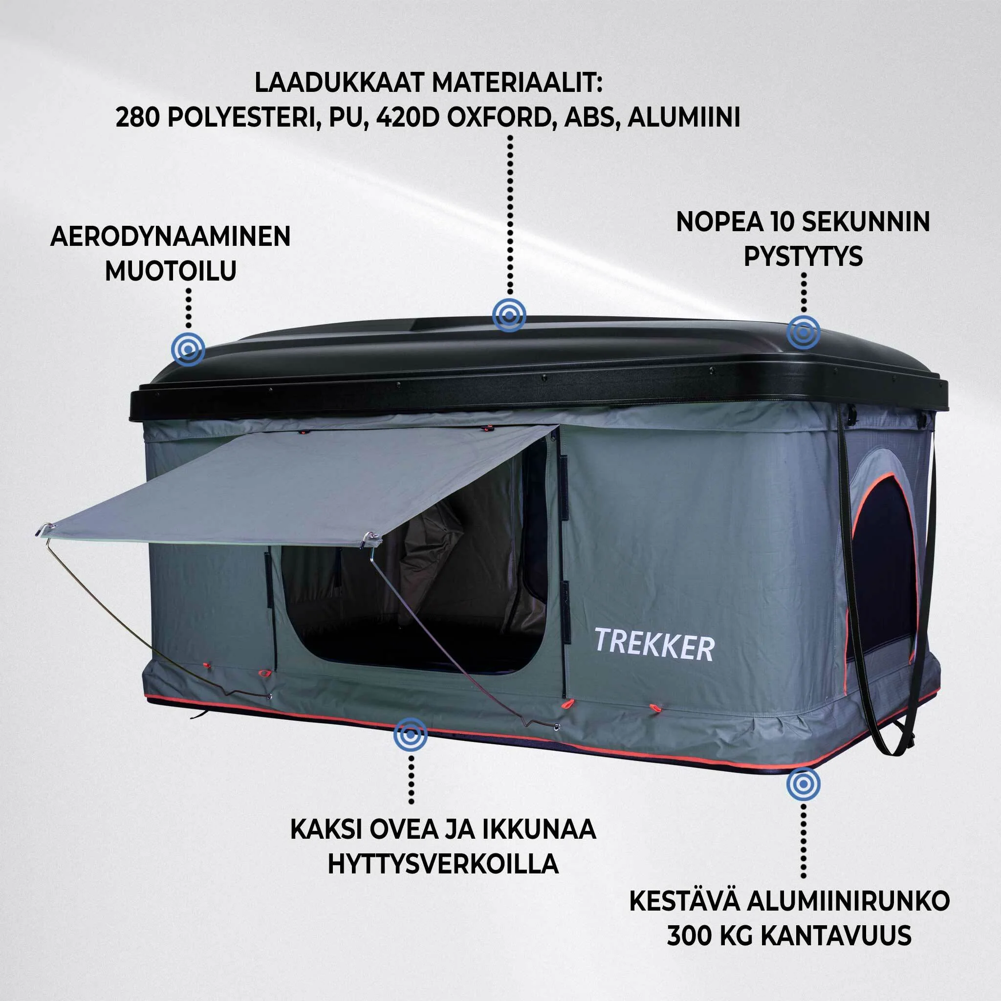 Trekker Dachzelt Hut M – Grau, für 2–3 Personen