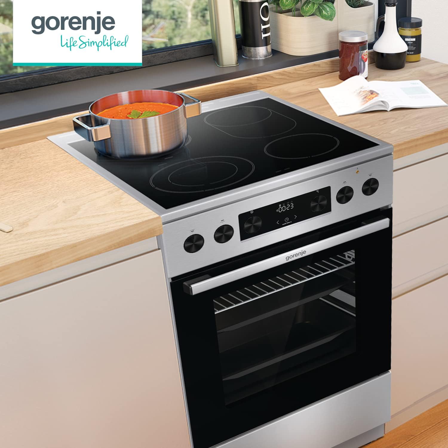 Gorenje GECS5C70XPA Elektro-Backofen – 50 cm, 70 L, Glaskeramik, GentleClose, AirFry, ExtraSteam, Pizza bis 300 °C, AquaClean, Schwarz