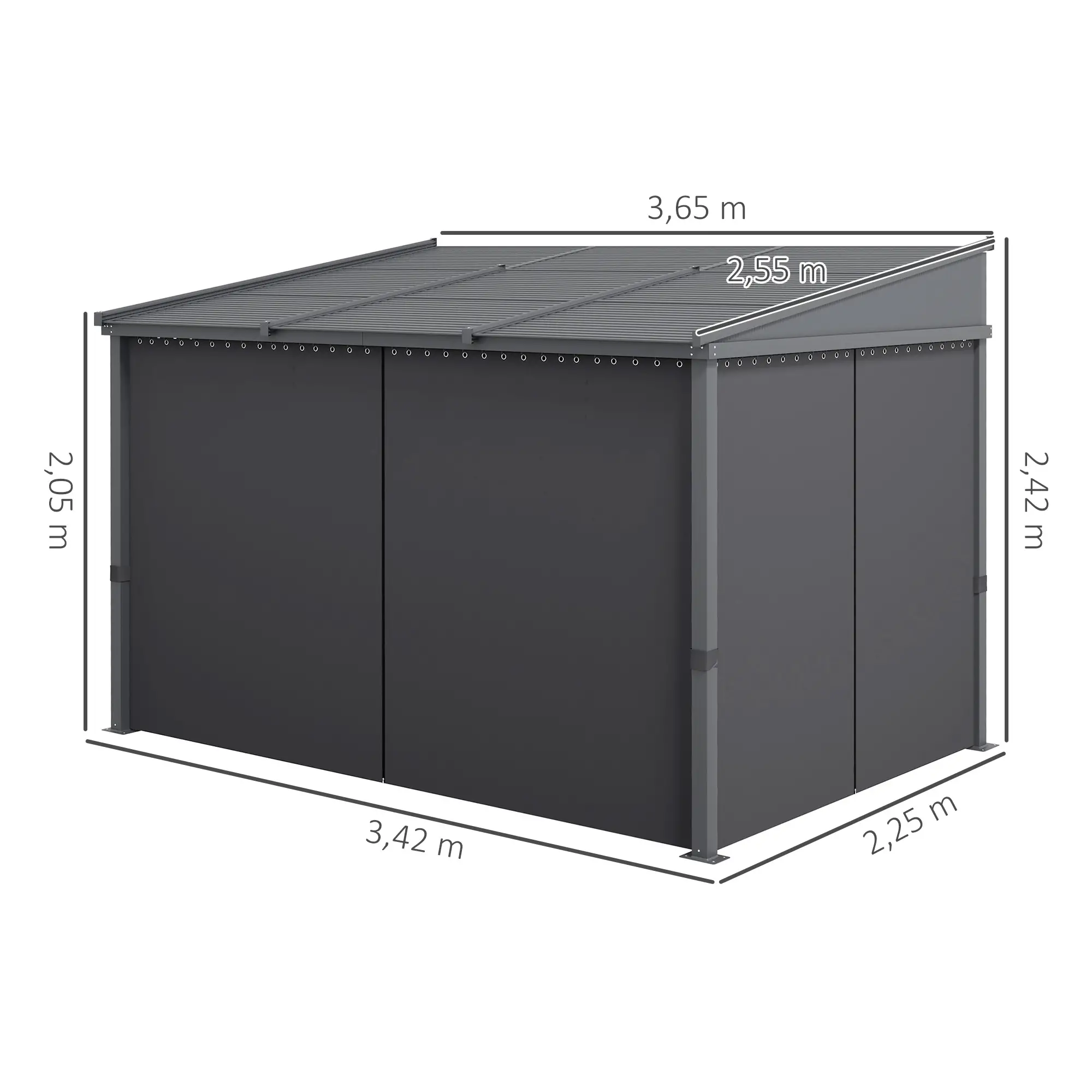 Outsunny Pergola mit Schiebedach – Aluminium, Sonnen- & Regenschutz, Grau, 365x255 cm