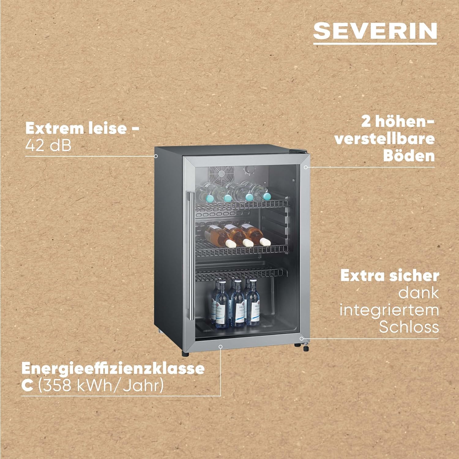 SEVERIN Flaschenkühlschrank 118 L LED – Sicher, Geräumig & Perfekt temperiert