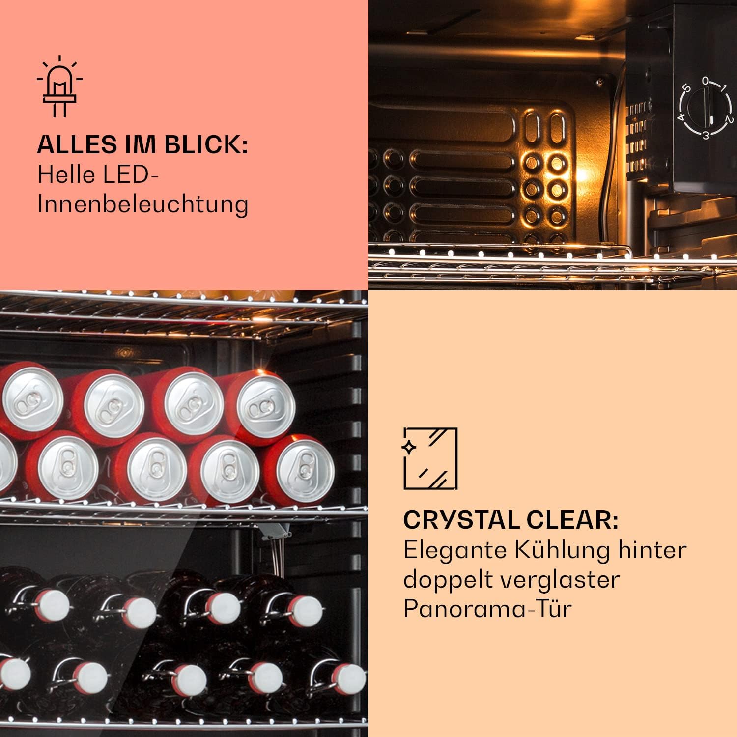 Klarstein Mini-Kühlschrank 80 L mit Glastür – Leise, Energieeffizient, Ideal für Getränke, Party & Camping