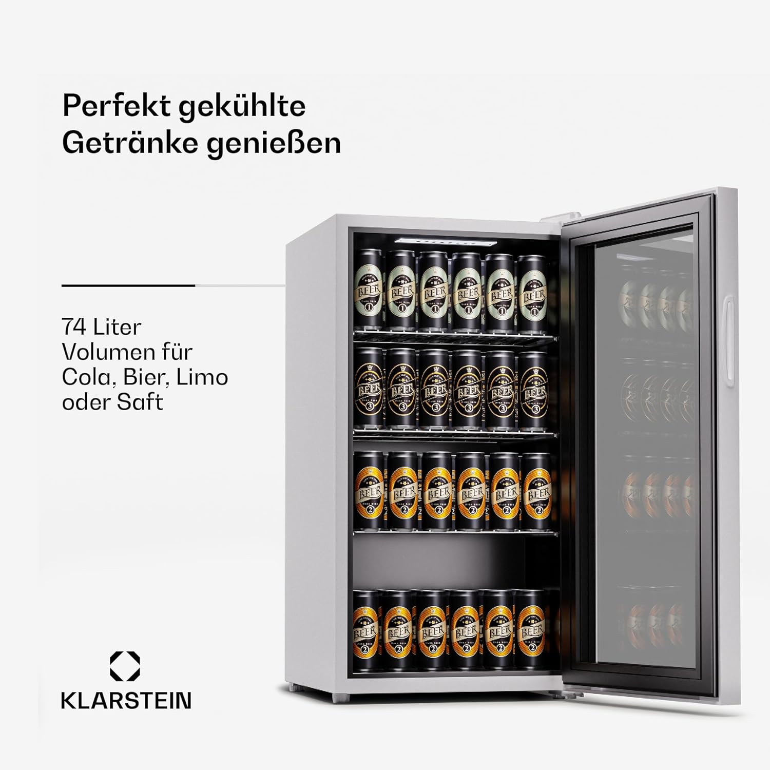 Klarstein Mini-Kühlschrank 80 L mit Glastür – Leise, Energieeffizient, Ideal für Getränke, Party & Camping