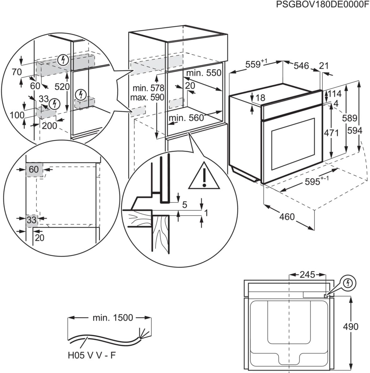 AEG BPE53516AB Einbau-Backofen Serie 5 – Pyrolyse, Heißluft, 25 Programme, LED-Touch, Kühle Tür, Schwarz