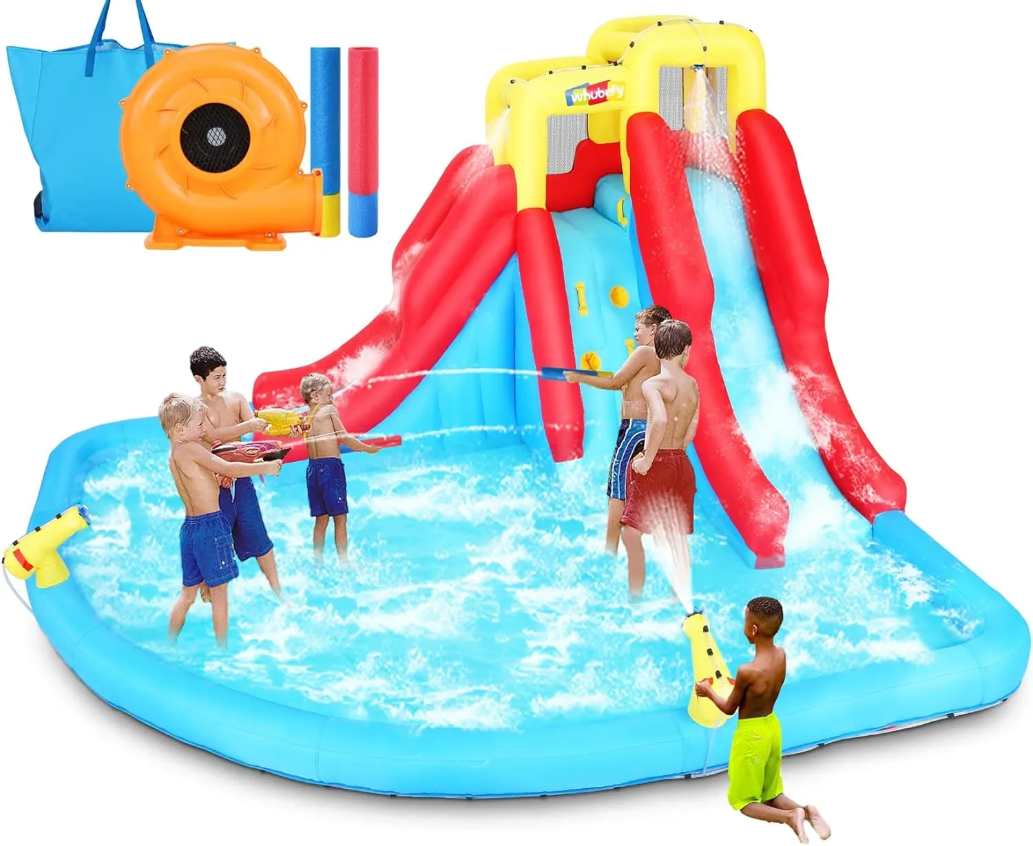 8-in-1 Kinder Wasserspaß Rutsche – aufblasbarer Spielpark mit Kletterwand, Pool & Wasserkanonen
