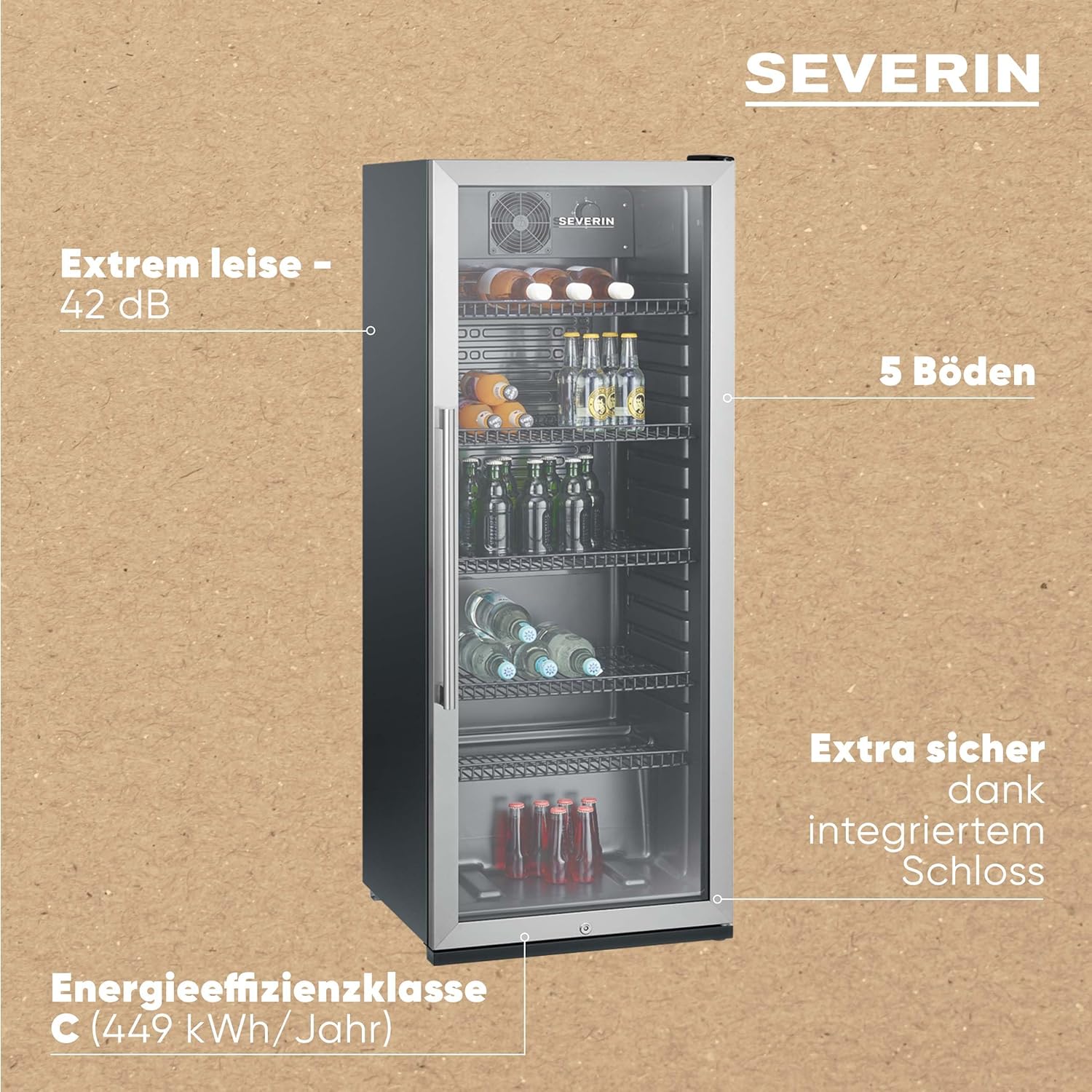 SEVERIN Flaschenkühlschrank 118 L LED – Sicher, Geräumig & Perfekt temperiert