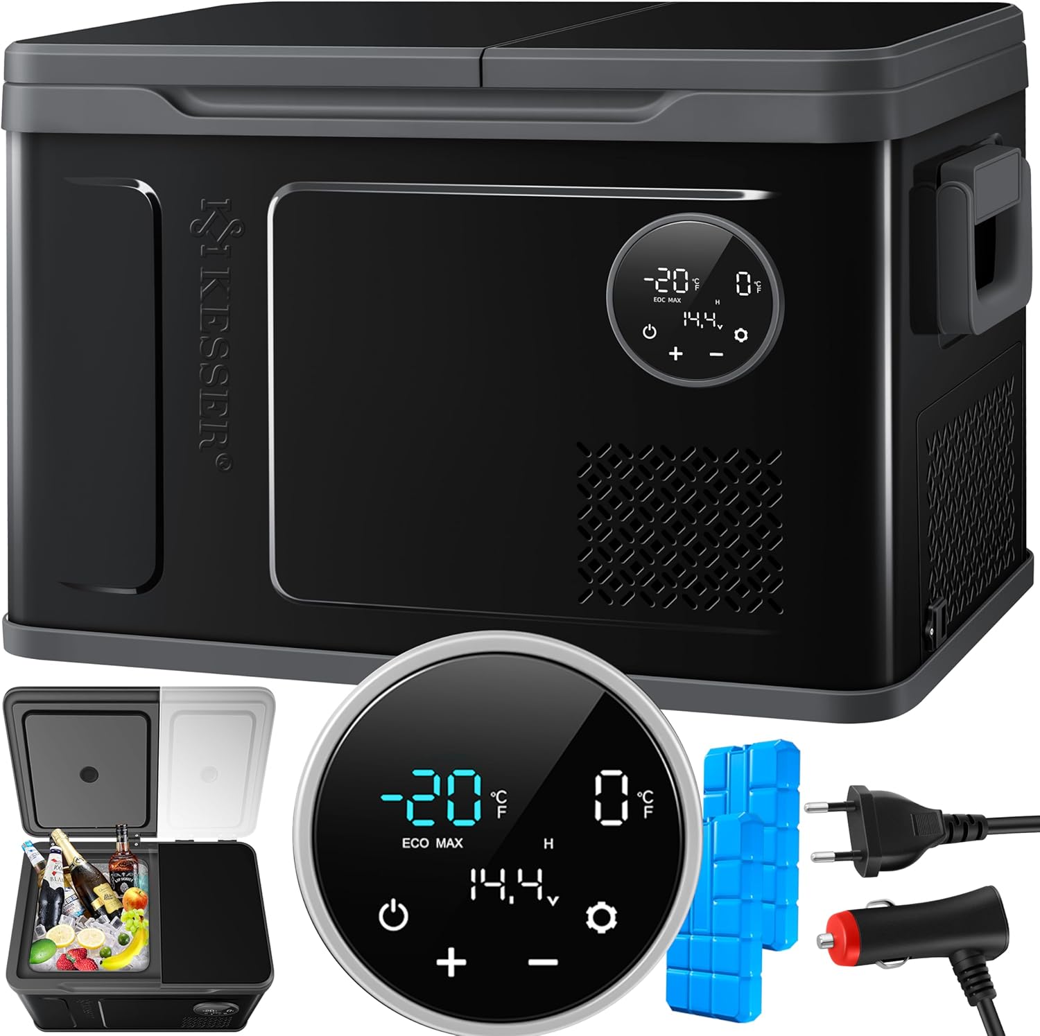 KESSER Kompressor-Kühlbox 2-in-1 Doppelzonen – Kühlung & Gefrieren für Zuhause, Auto & Outdoor