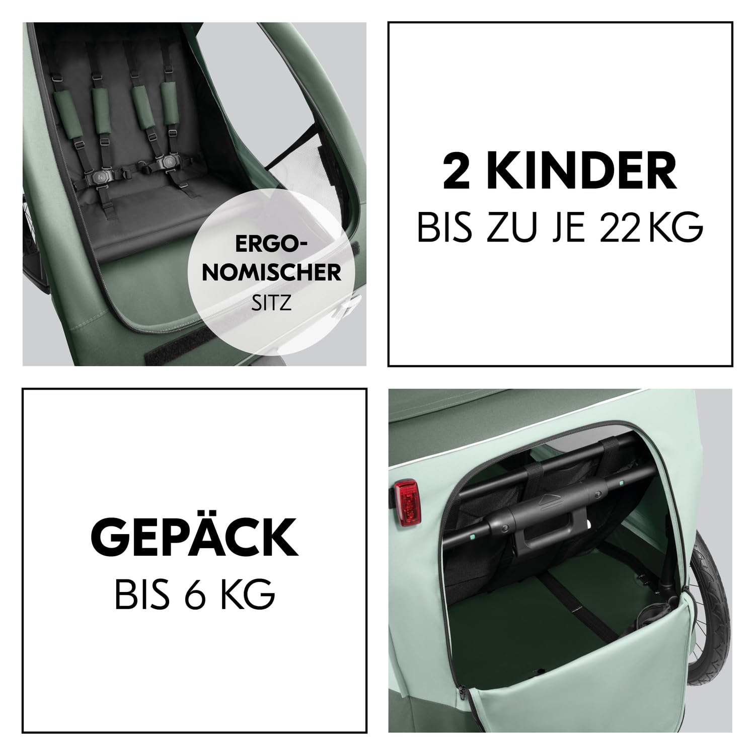 hauck Dryk Duo Plus – 2-in-1 Fahrradanhänger & Kinderwagen für 2 Kinder, mit Federung, LED & XL-Kofferraum