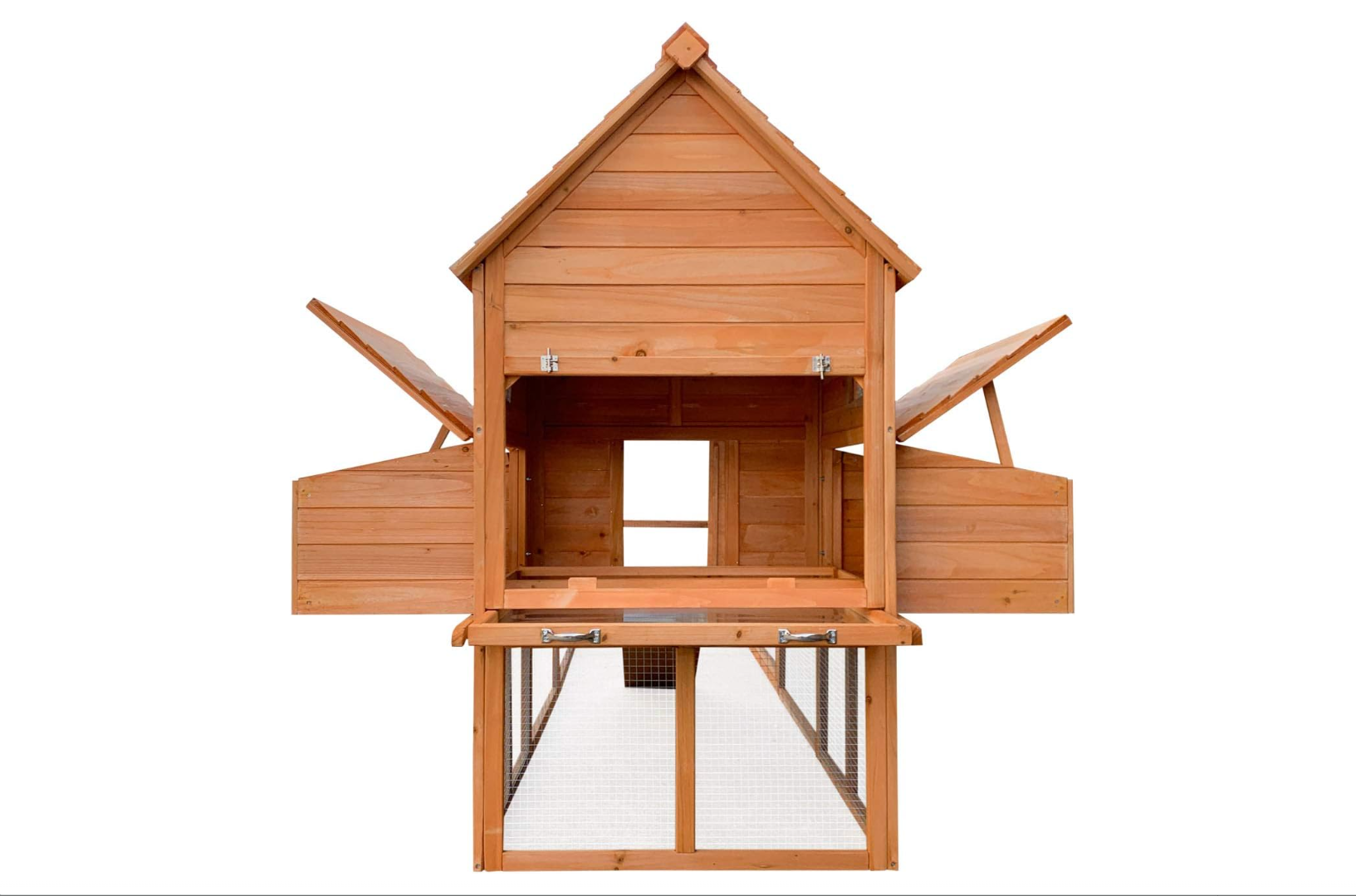 Wiltec Hühnerstall 310x150x150 cm – Hühnerhaus mit Auslauf, Nistplätzen, Rückzugsbereich & herausziehbarer Schublade, Braun