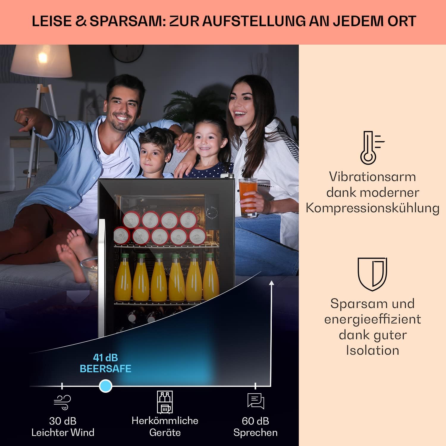 Klarstein Mini-Kühlschrank 80 L mit Glastür – Leise, Energieeffizient, Ideal für Getränke, Party & Camping