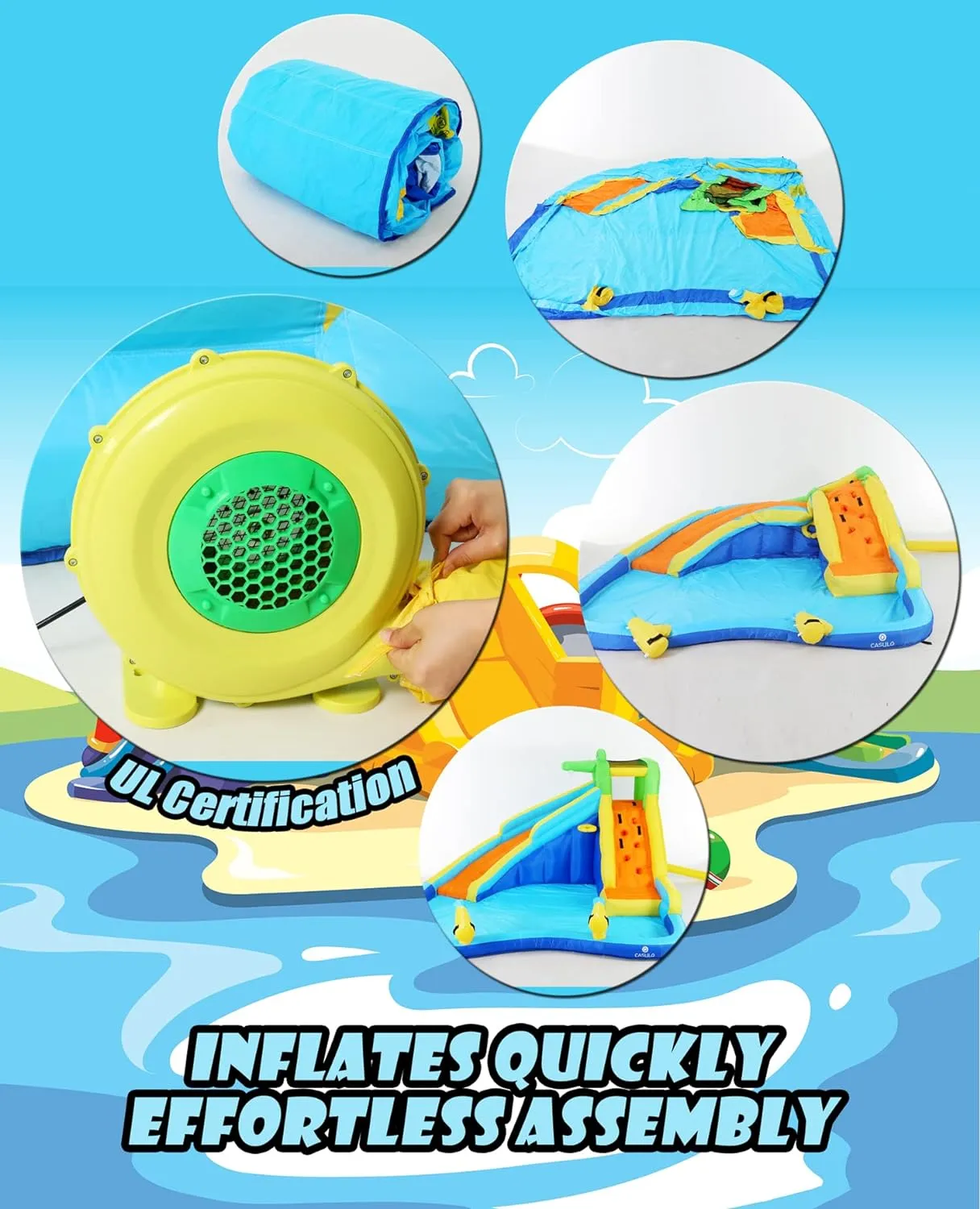 8-in-1 Kinder Wasserspaß Rutsche – aufblasbarer Spielpark mit Kletterwand, Pool & Wasserkanonen