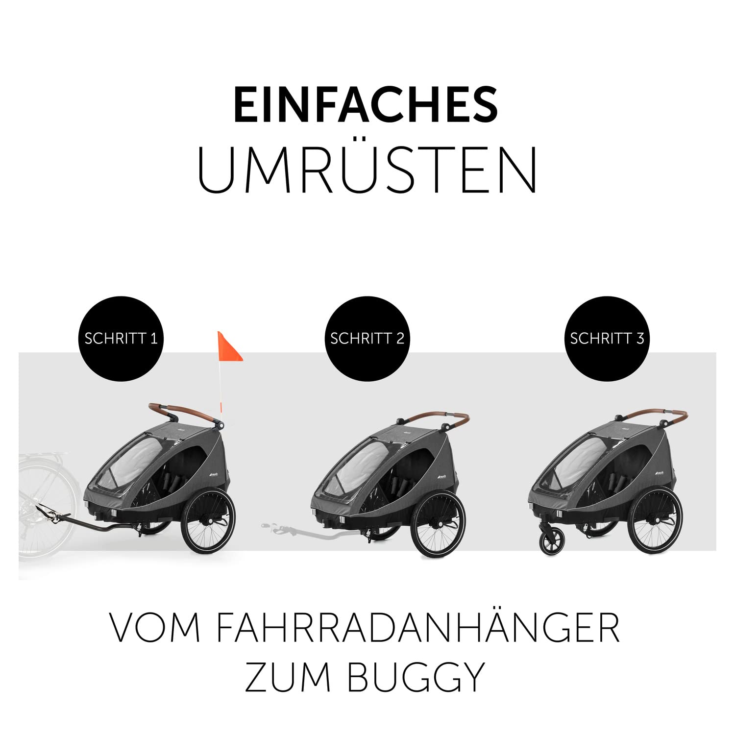 hauck Dryk Duo Plus – 2-in-1 Fahrradanhänger & Kinderwagen für 2 Kinder, mit Federung, LED & XL-Kofferraum