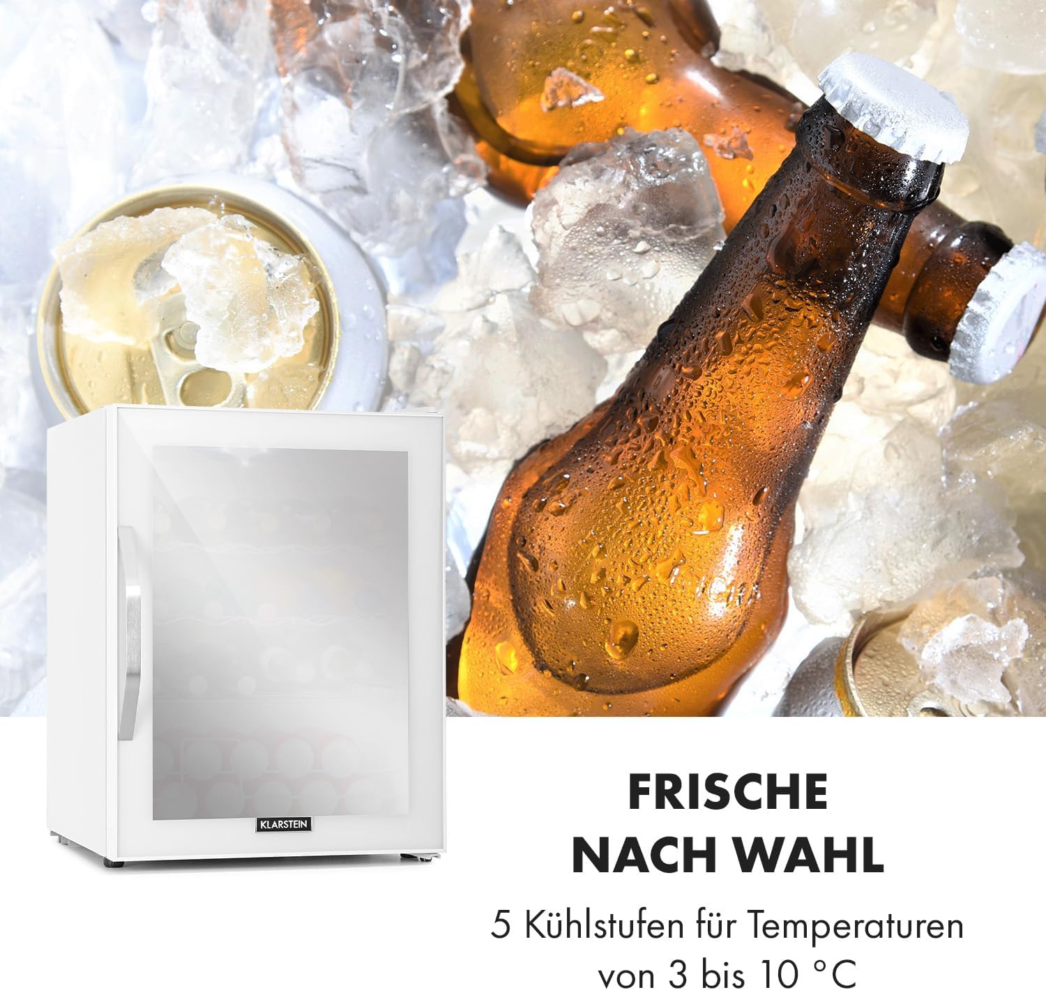 Klarstein Mini-Kühlschrank 80 L mit Glastür – Leise, Energieeffizient, Ideal für Getränke, Party & Camping