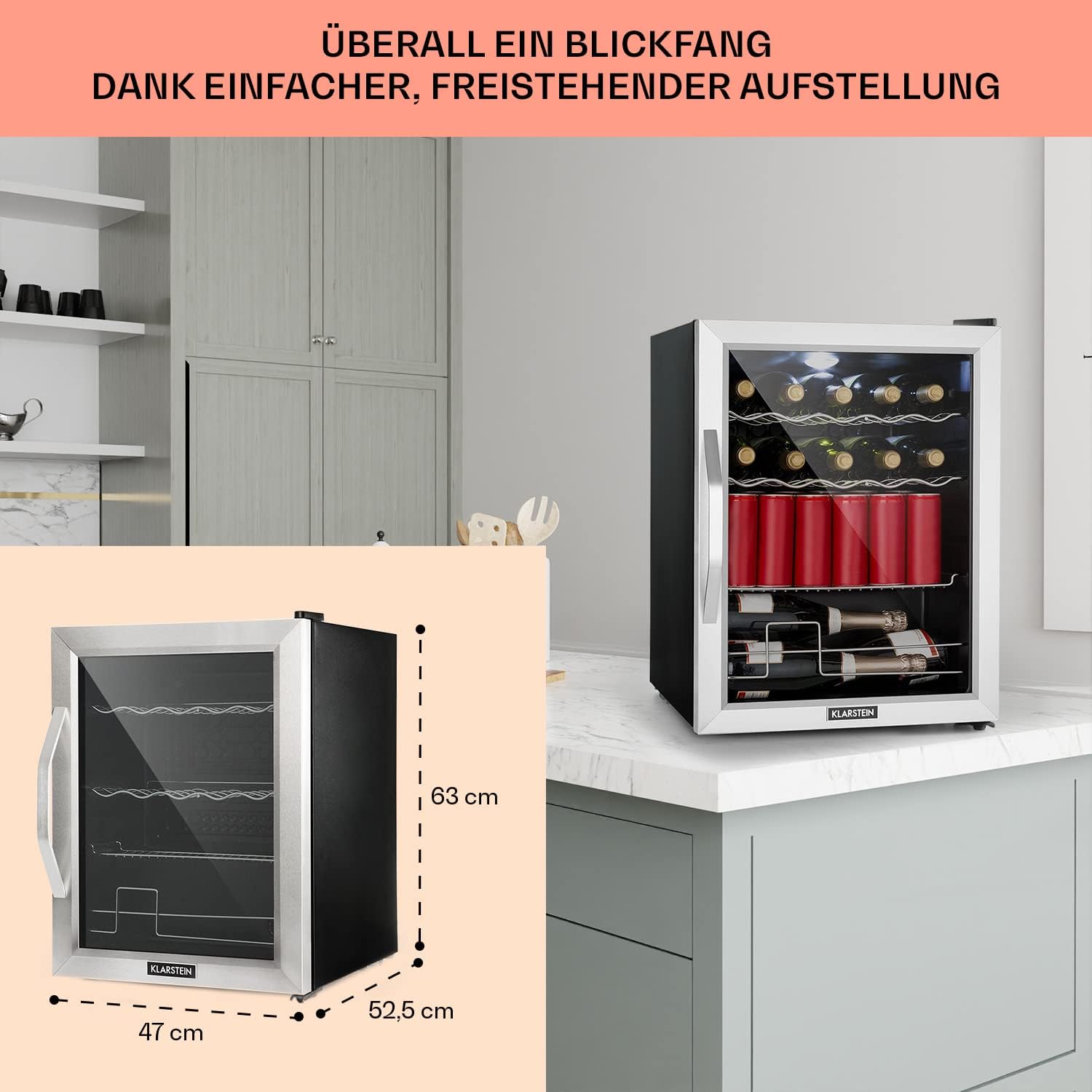 Klarstein Mini-Kühlschrank 80 L mit Glastür – Leise, Energieeffizient, Ideal für Getränke, Party & Camping