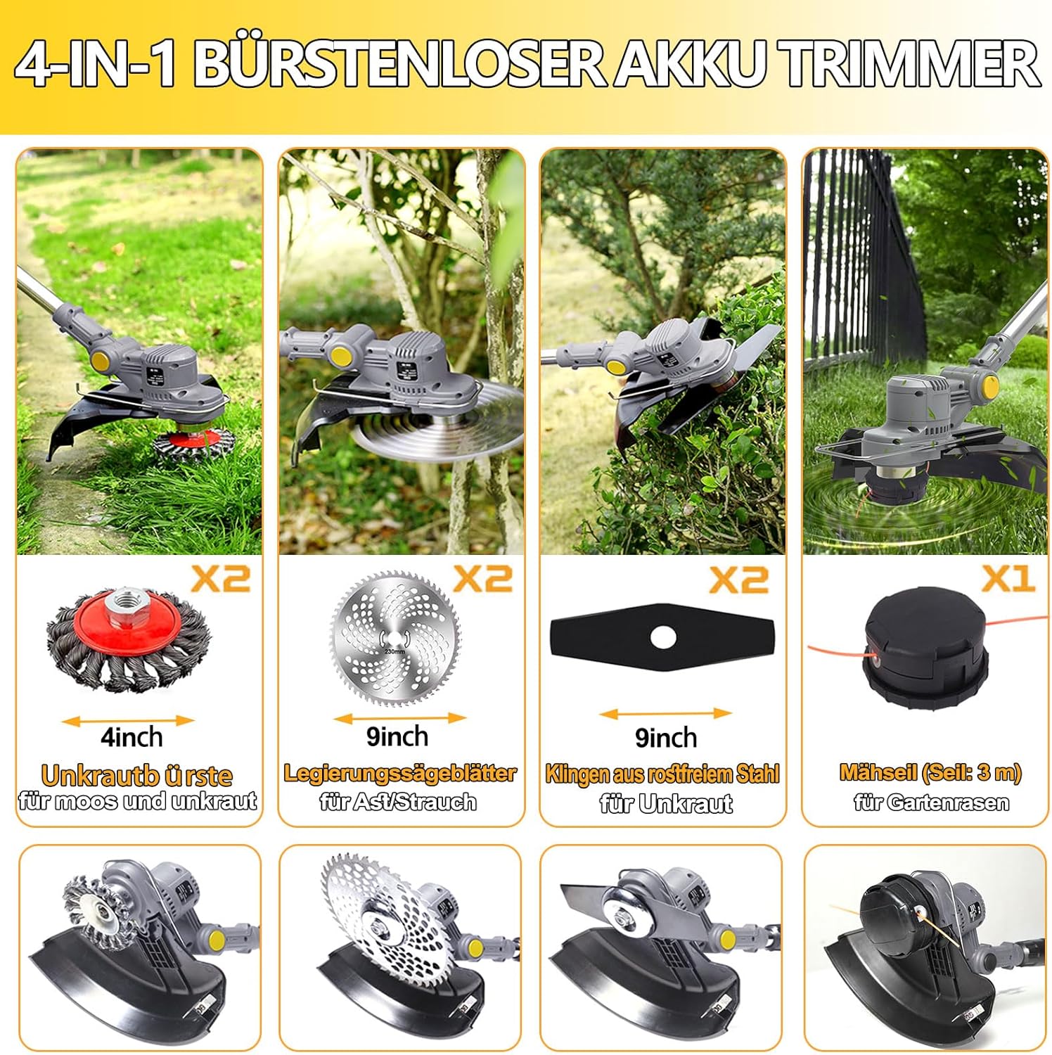 4-in-1 Akku-Gartenfräse & Rasentrimmer 21V – Effizient, Kraftvoll & Vielseitig