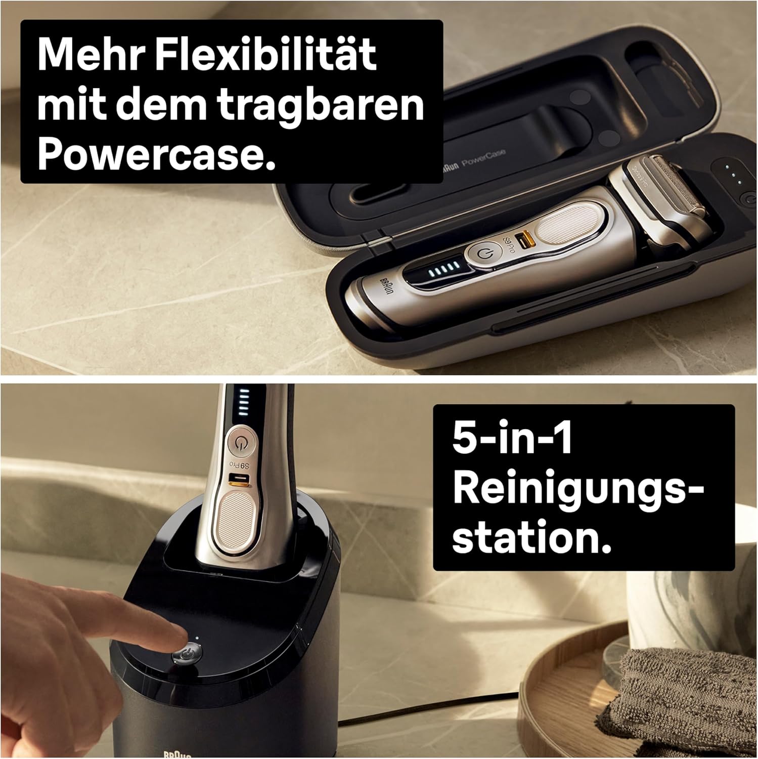 Braun Series 9 Pro Rasierer für Herren – 4+1 Scherköpfe, ProLift, PowerCase + 5-in-1 Reinigungsstation, 60 Min, 9477cc, Silber