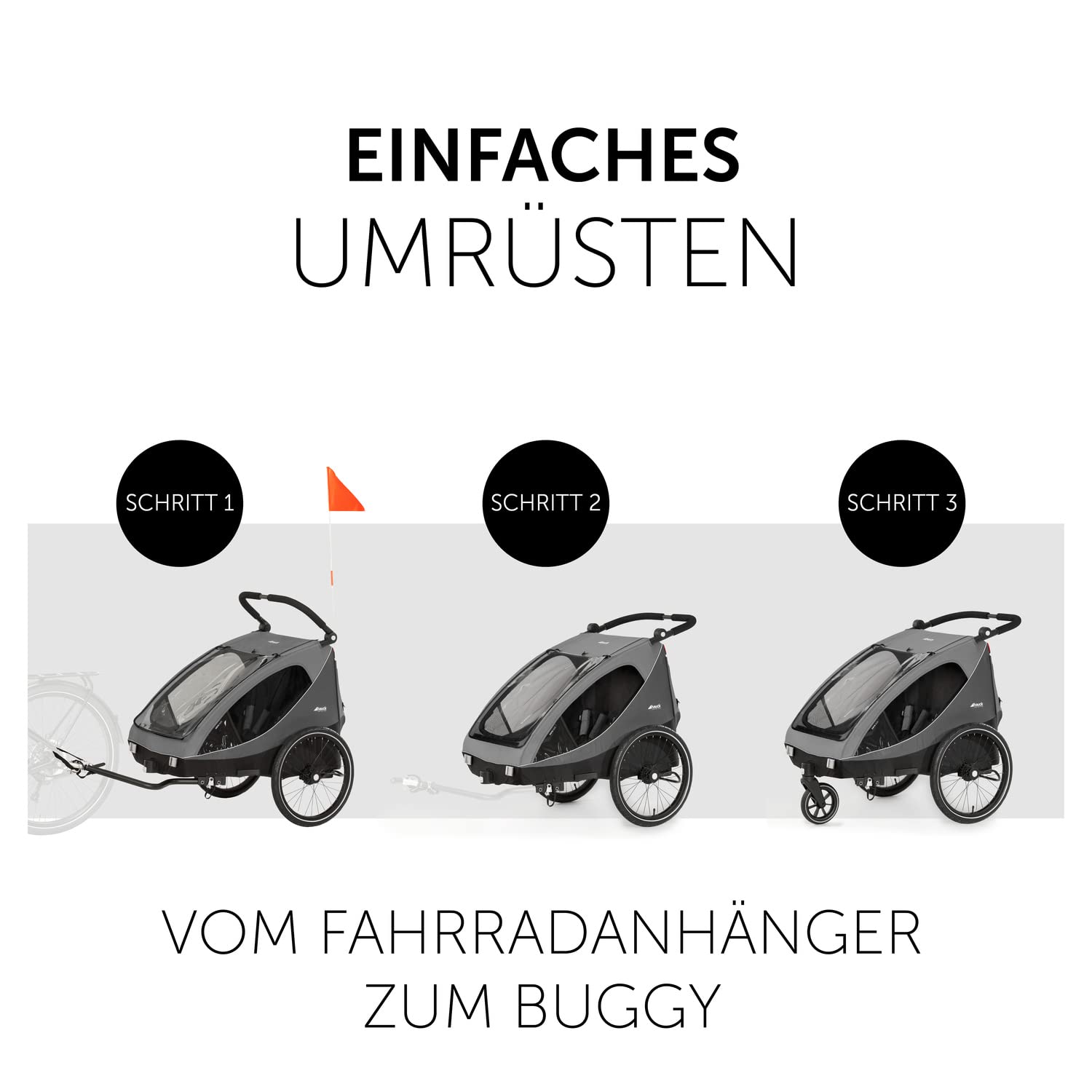 hauck Dryk Duo Plus – 2-in-1 Fahrradanhänger & Kinderwagen für 2 Kinder, mit Federung, LED & XL-Kofferraum