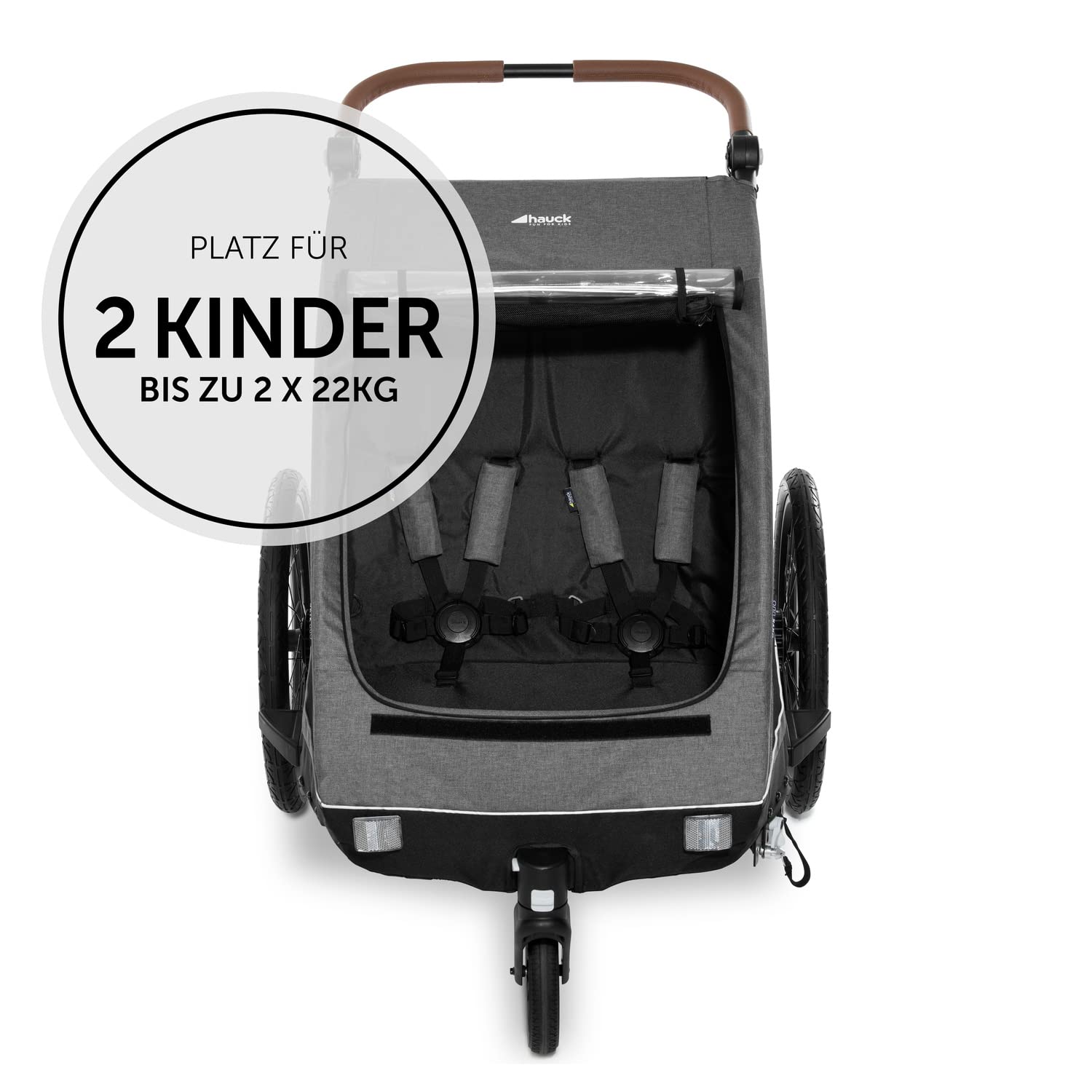 hauck Dryk Duo Plus – 2-in-1 Fahrradanhänger & Kinderwagen für 2 Kinder, mit Federung, LED & XL-Kofferraum