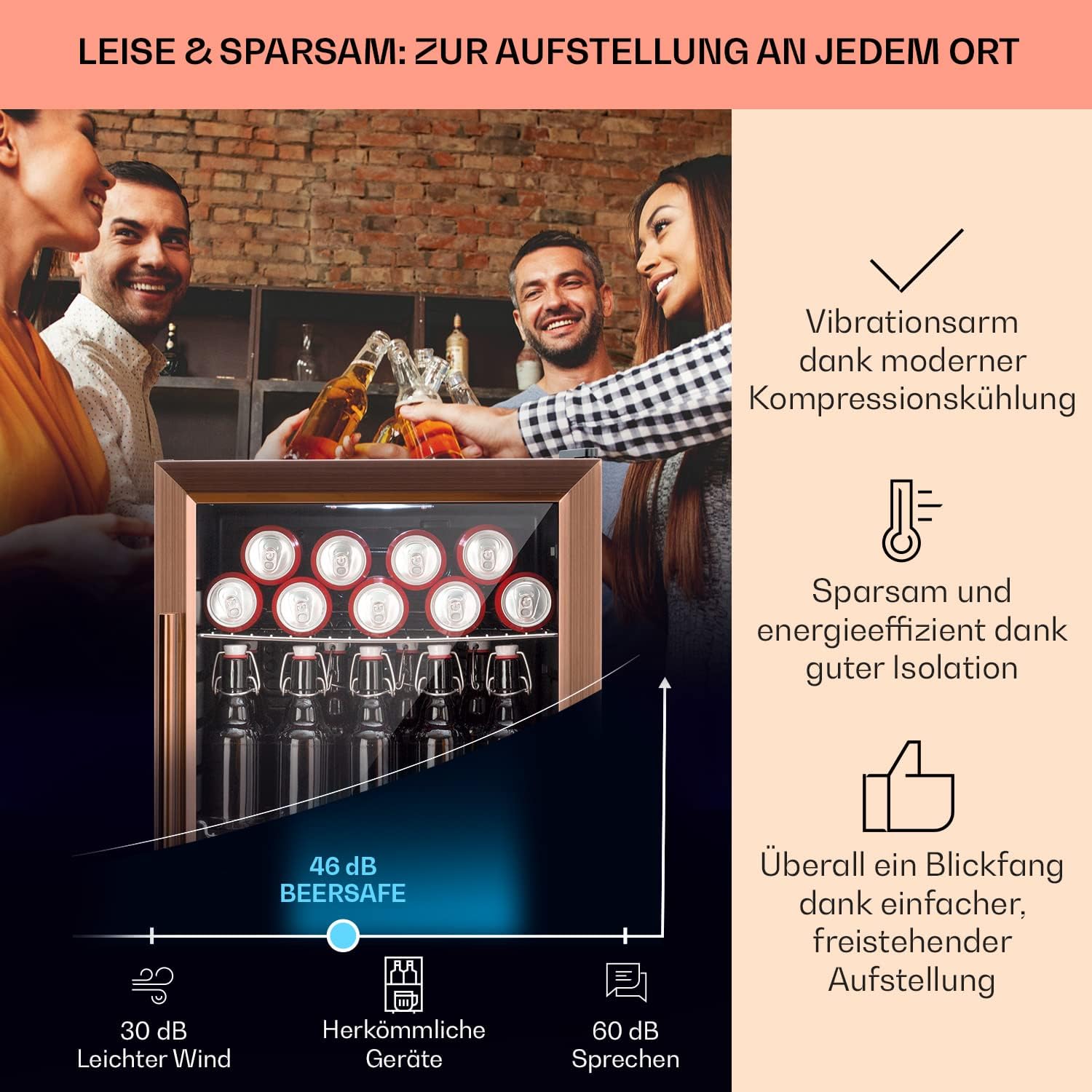 Klarstein Mini-Kühlschrank 80 L mit Glastür – Leise, Energieeffizient, Ideal für Getränke, Party & Camping