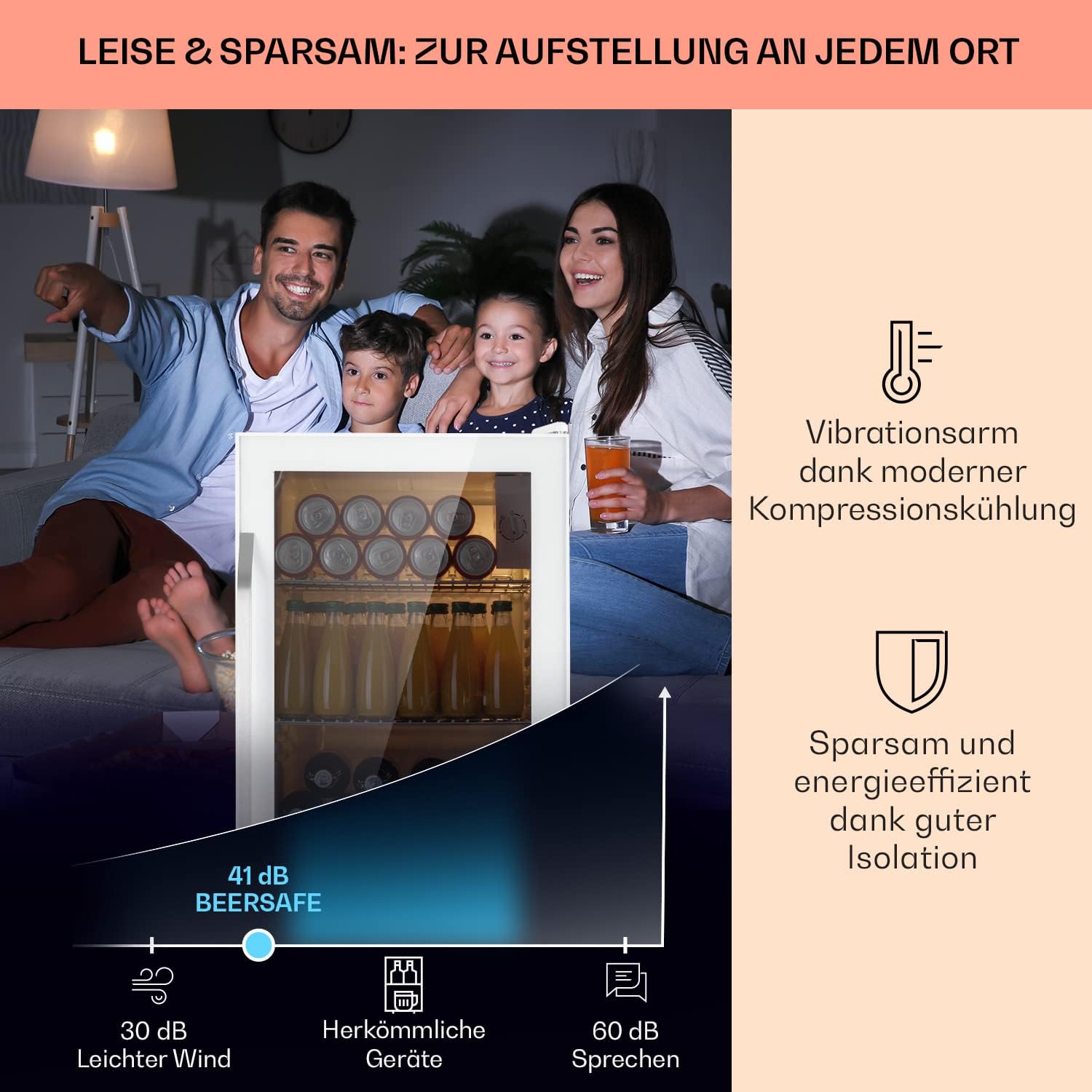Klarstein Mini-Kühlschrank 80 L mit Glastür – Leise, Energieeffizient, Ideal für Getränke, Party & Camping