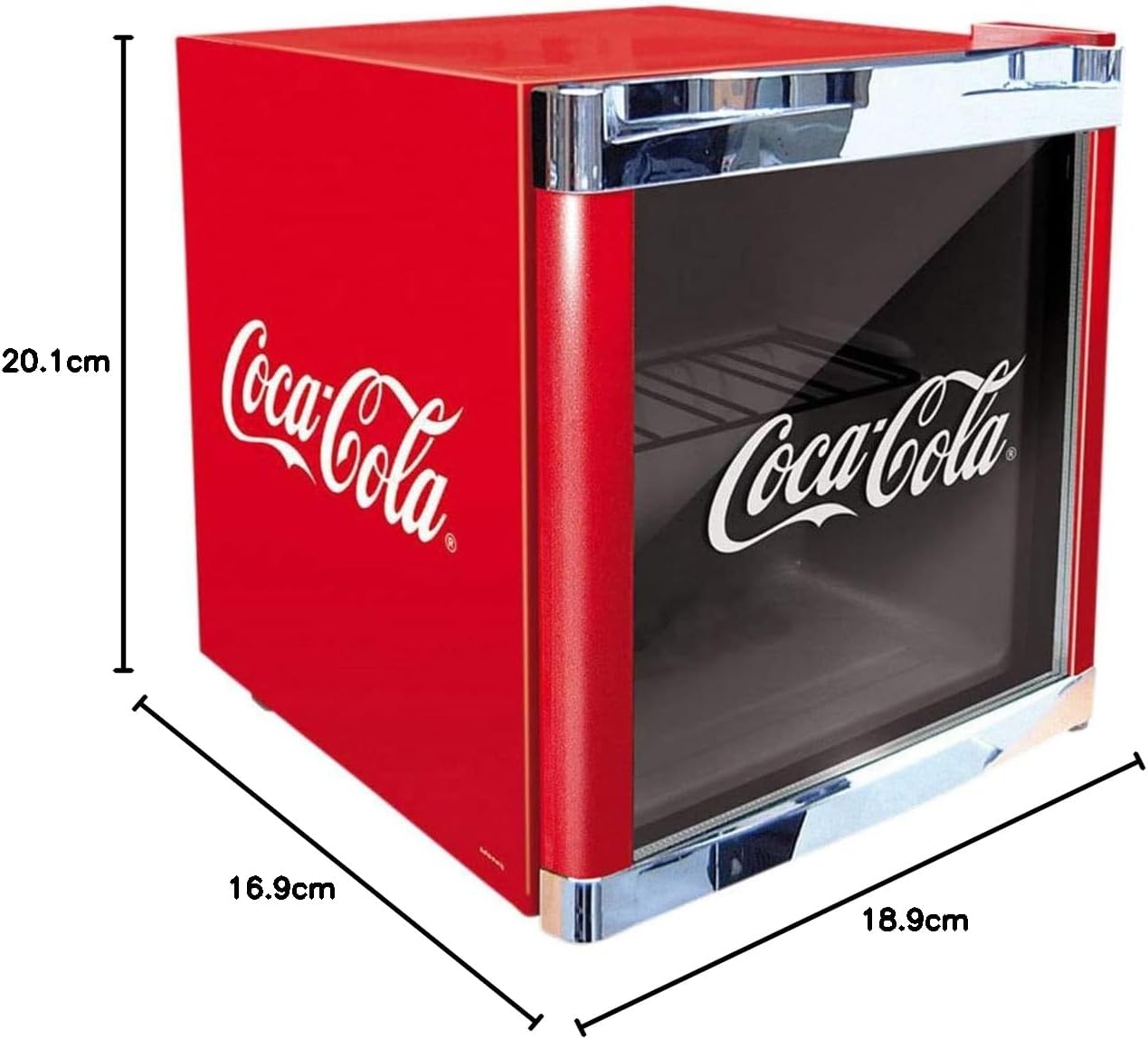 CUBES Mini-Kühlschrank 48 L – Retro Getränkekühlschrank Coca-Cola Design, tragbar & energiesparend