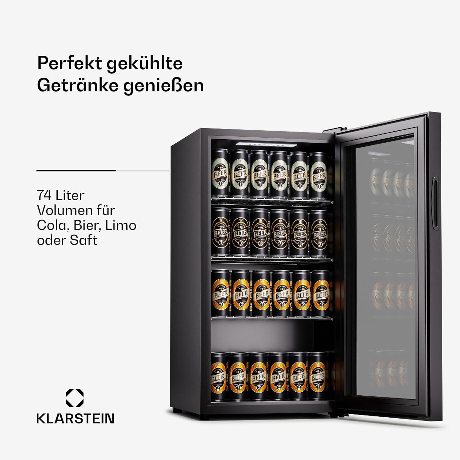 Klarstein Mini-Kühlschrank 80 L mit Glastür – Leise, Energieeffizient, Ideal für Getränke, Party & Camping