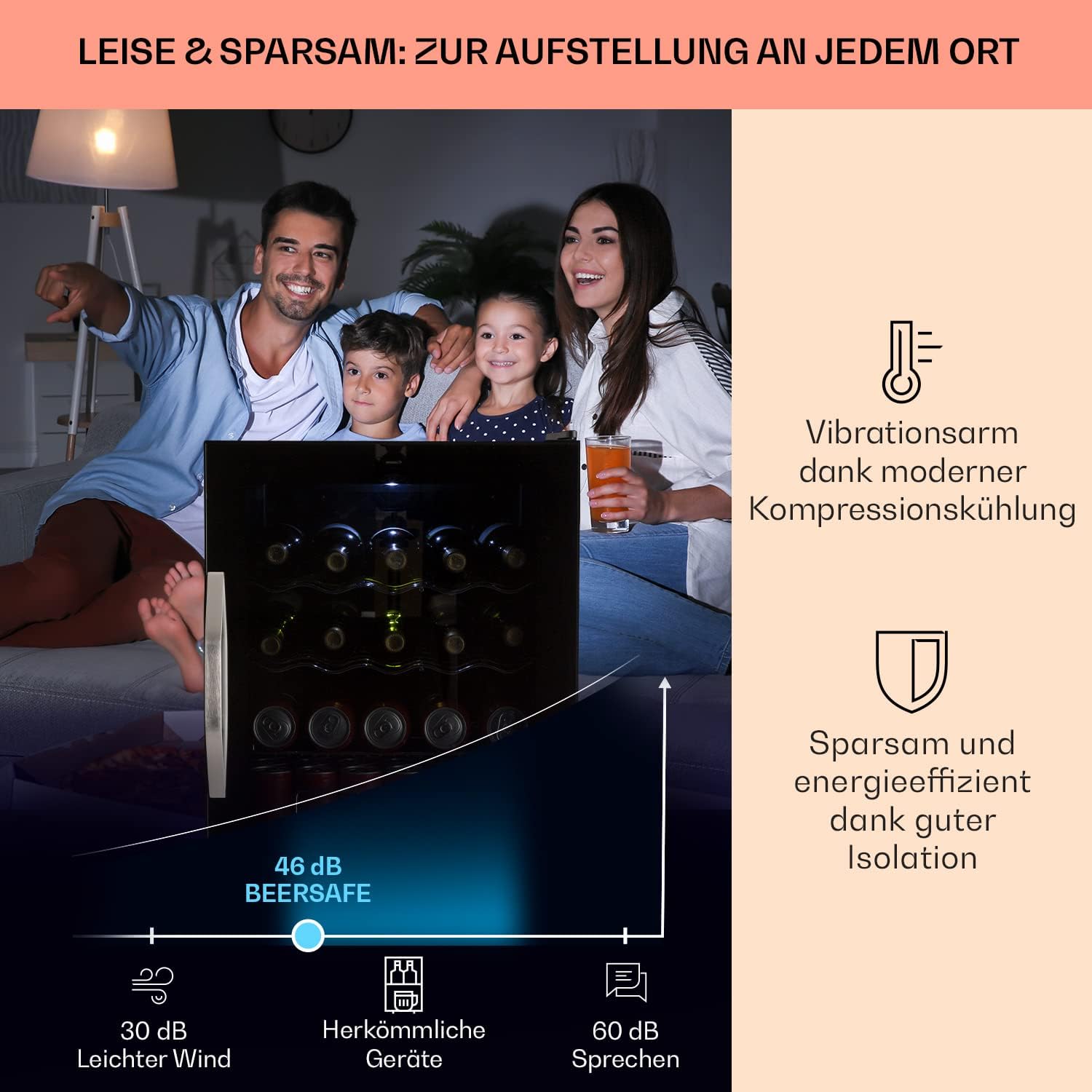 Klarstein Mini-Kühlschrank 80 L mit Glastür – Leise, Energieeffizient, Ideal für Getränke, Party & Camping