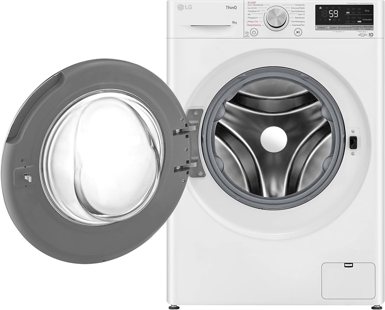 LG F4WV7080 Frontlader-Waschmaschine – 8 kg, 1400 U/min, AI Direct Drive, Dampfreinigung, Wi-Fi, Energieeffizienz Triple A, Weiß