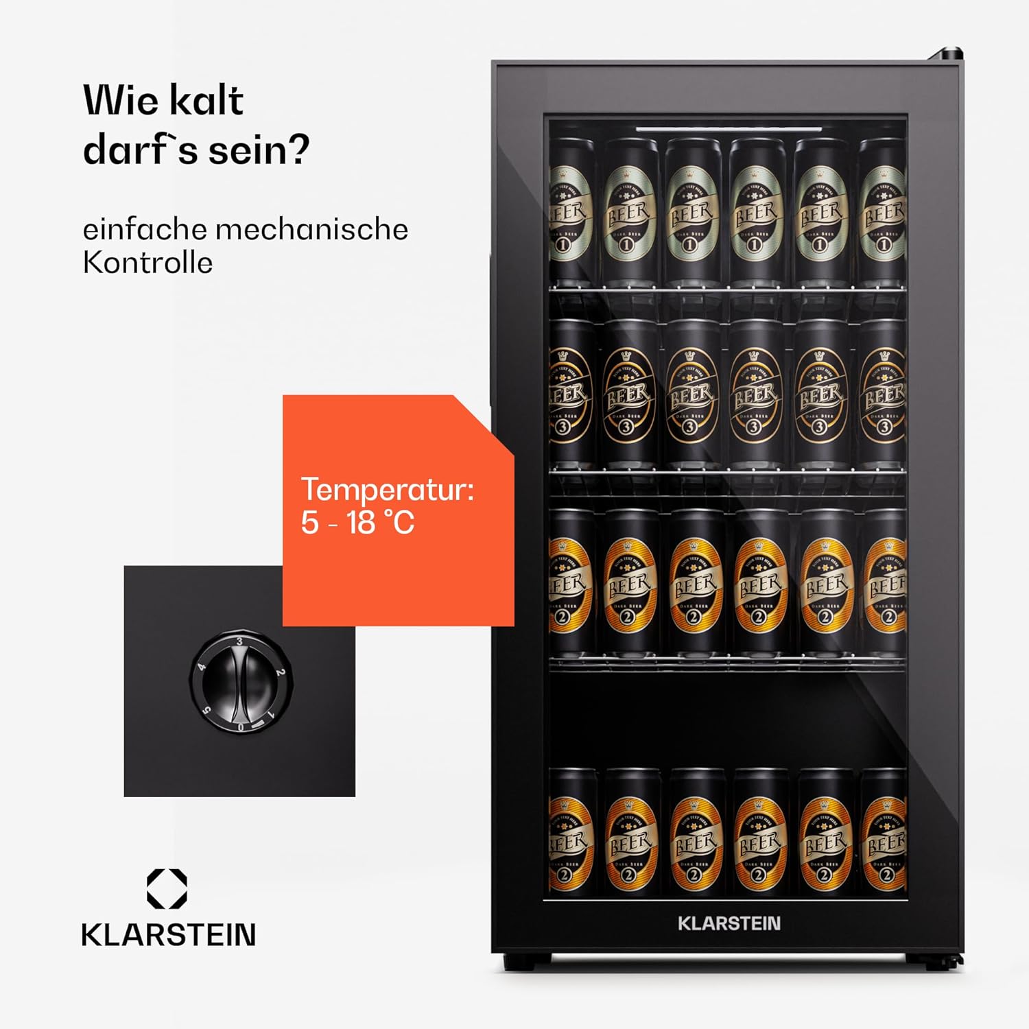 Klarstein Mini-Kühlschrank 80 L mit Glastür – Leise, Energieeffizient, Ideal für Getränke, Party & Camping