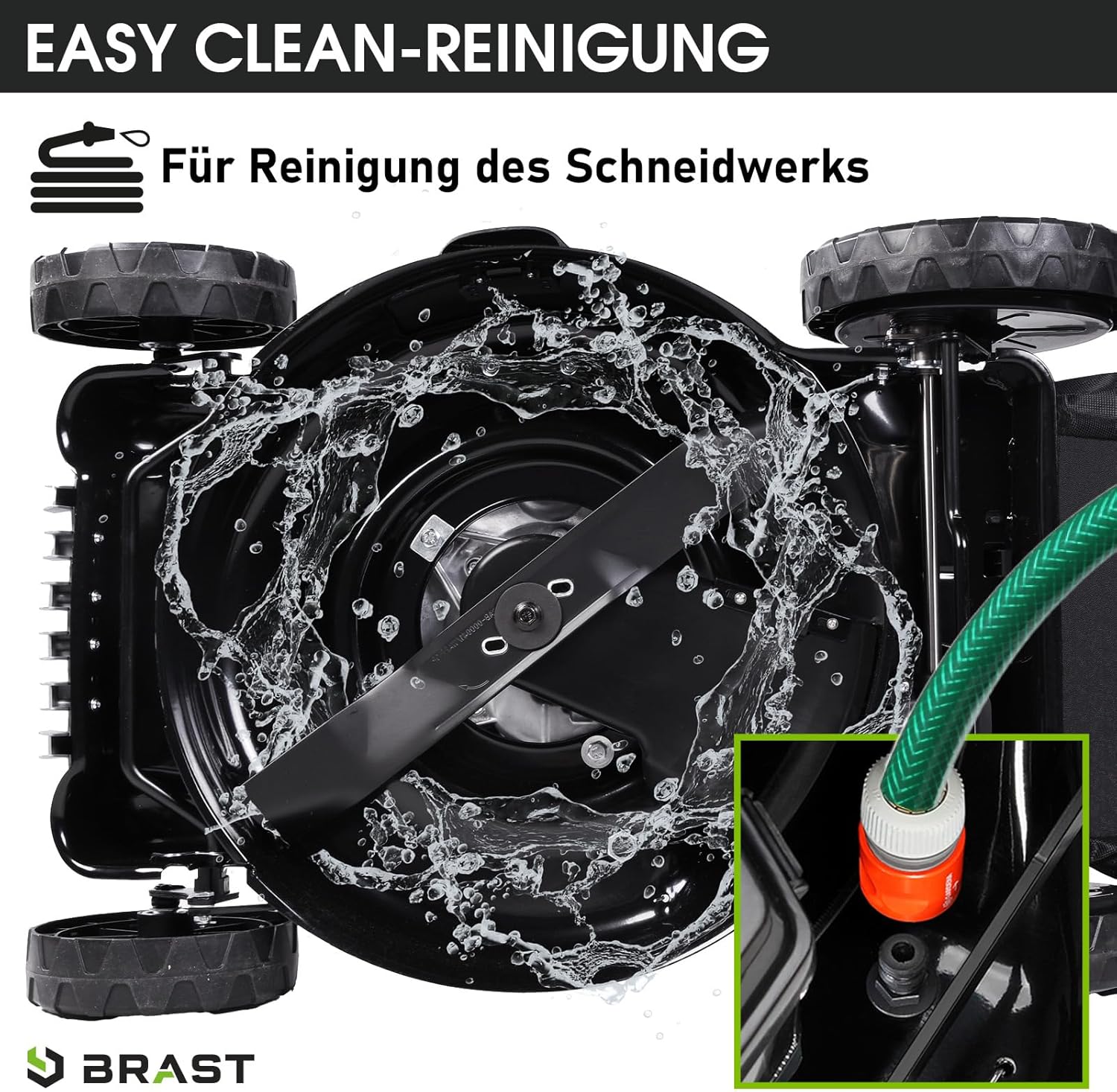 BRAST Benzin-Rasenmäher 5,2 kW – 55 cm Schnittbreite, 4 in 1, 60 L Grasfangkorb, Höhenverstellbar, Stahlgehäuse