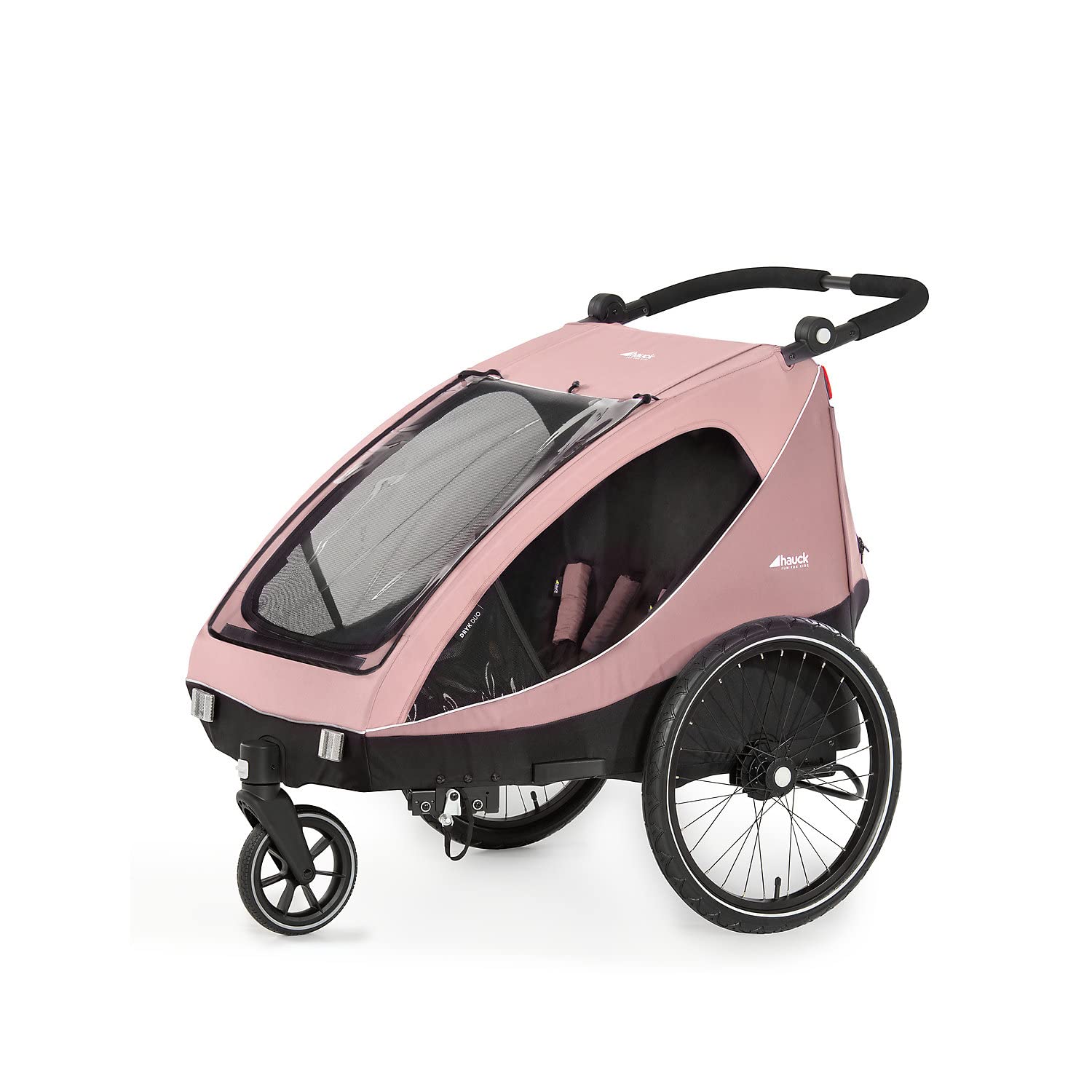 hauck Dryk Duo Plus – 2-in-1 Fahrradanhänger & Kinderwagen für 2 Kinder, mit Federung, LED & XL-Kofferraum