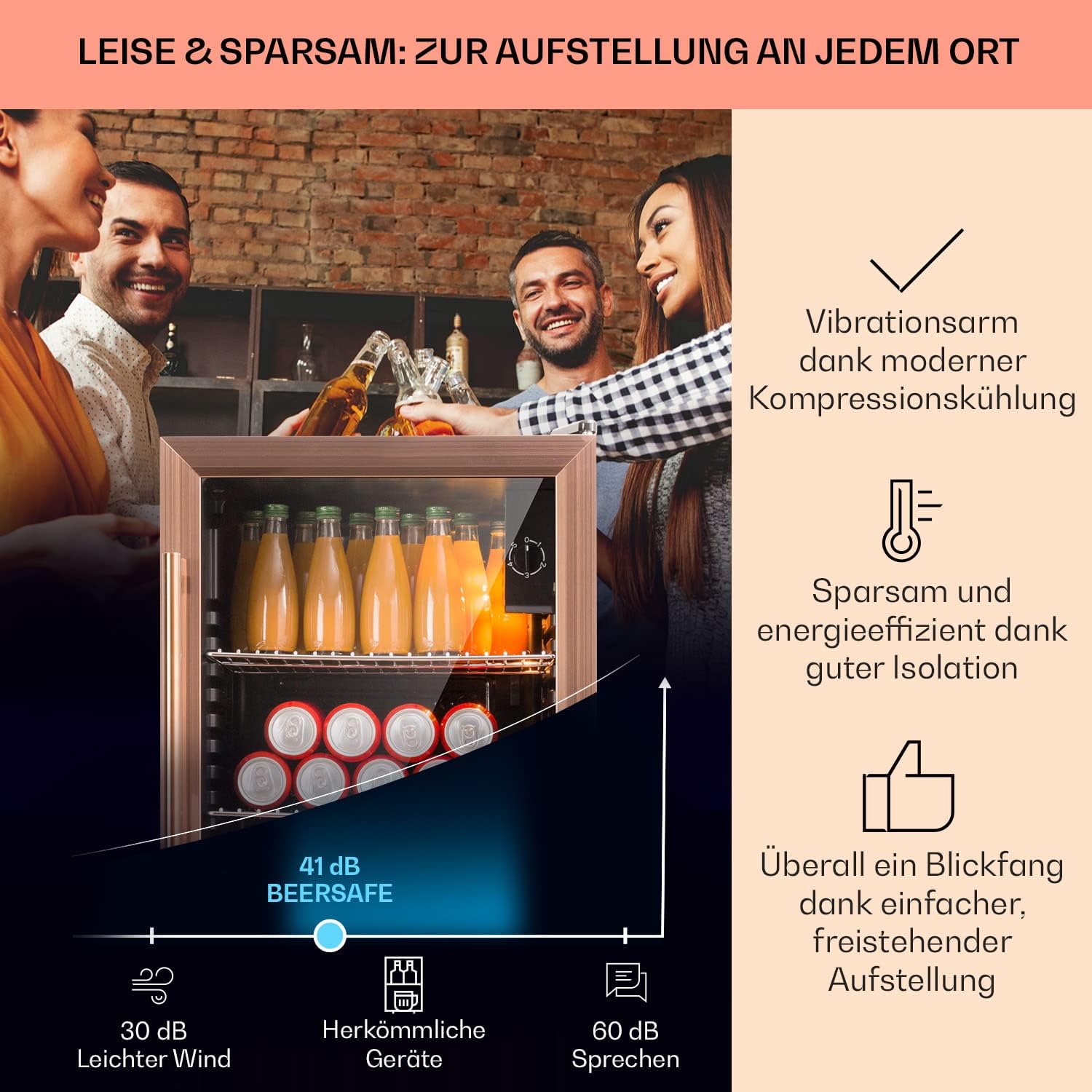 Klarstein Mini-Kühlschrank 80 L mit Glastür – Leise, Energieeffizient, Ideal für Getränke, Party & Camping