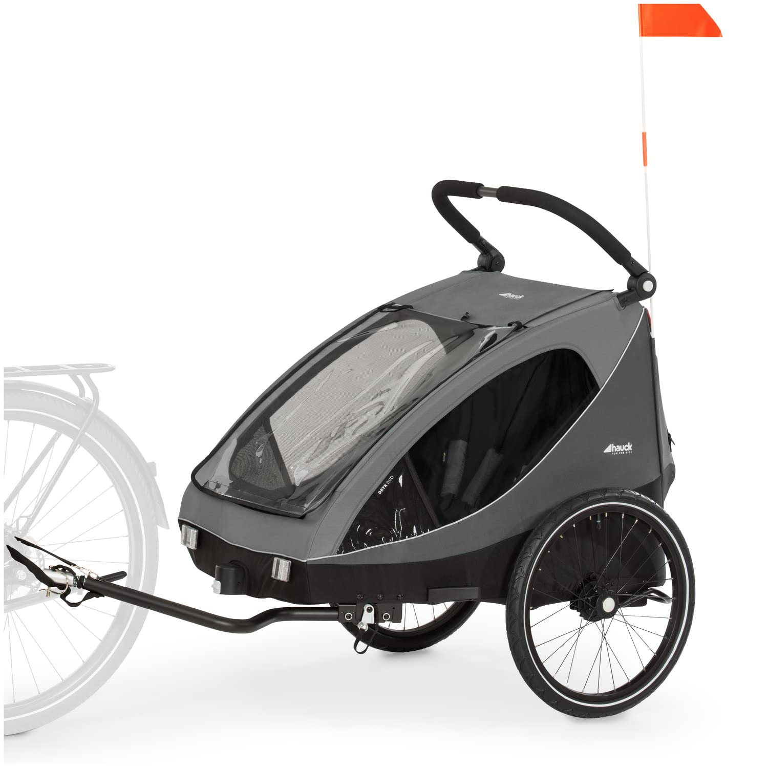 hauck Dryk Duo Plus – 2-in-1 Fahrradanhänger & Kinderwagen für 2 Kinder, mit Federung, LED & XL-Kofferraum