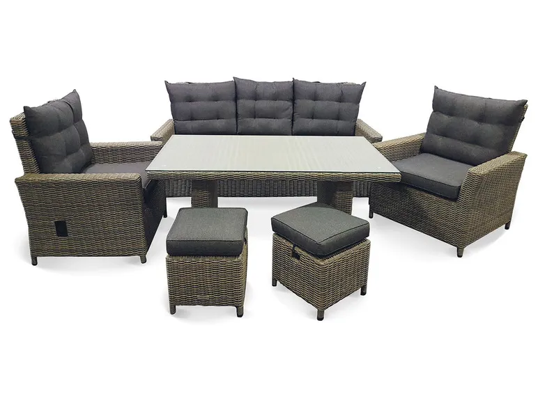 Bellavista Alu-Luxus Asti 6-teilig – Garten-Lounge Set: 3-Sitzer Sofa, 2 Sessel, 2 Hocker, Tisch, verstellbare Rückenlehne