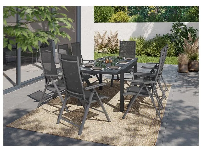 LIVARNO home Houston 9-teiliges Aluminium-Garten-Set – Ausziehbarer Tisch + 8 Hohe Stühle, Grau