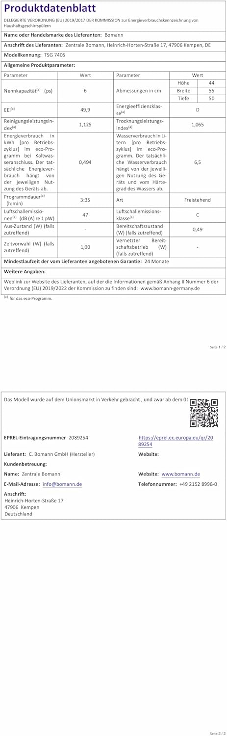 Bomann Mini Geschirrspüler TSG 7405 – kompakt, leise & energieeffizient