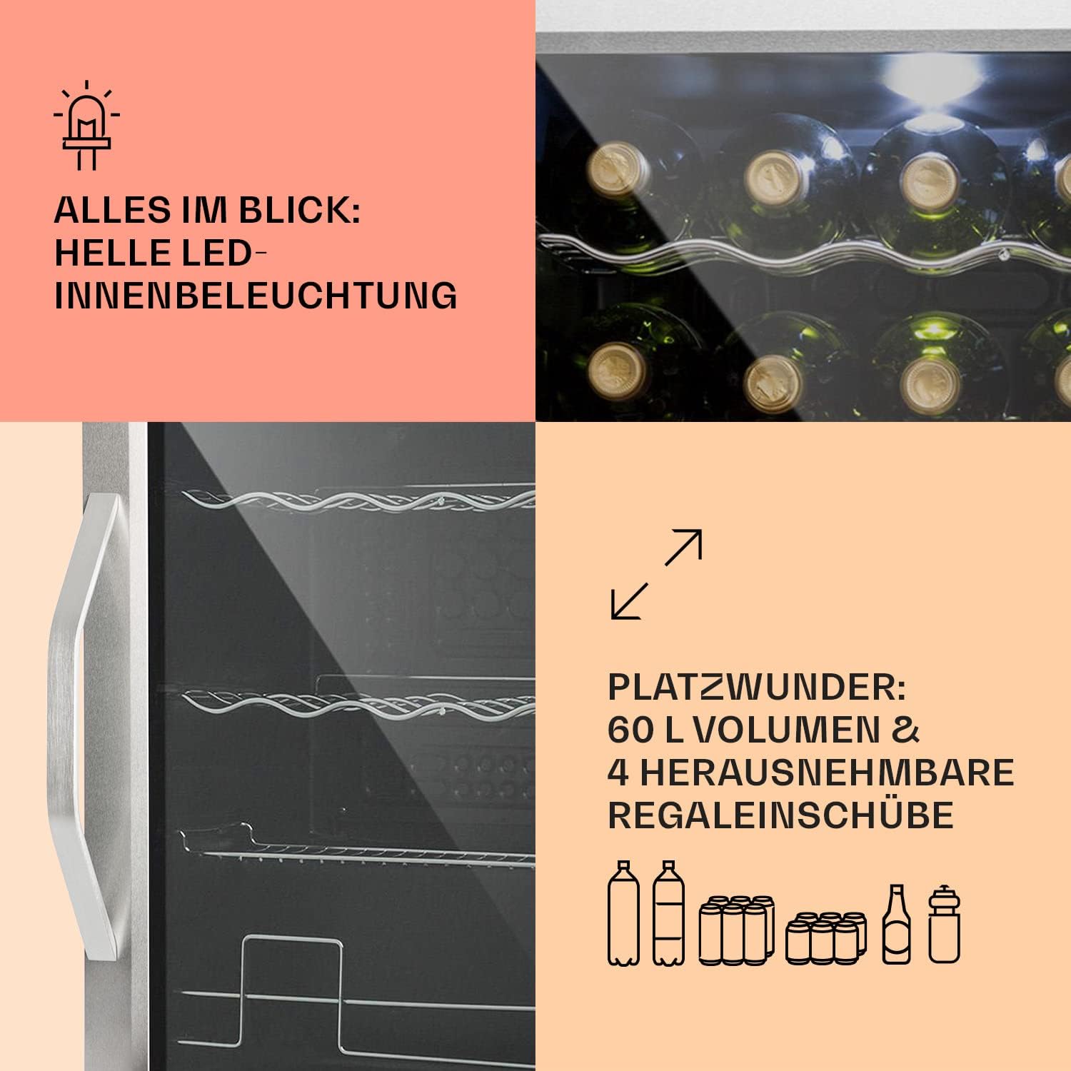 Klarstein Mini-Kühlschrank 80 L mit Glastür – Leise, Energieeffizient, Ideal für Getränke, Party & Camping