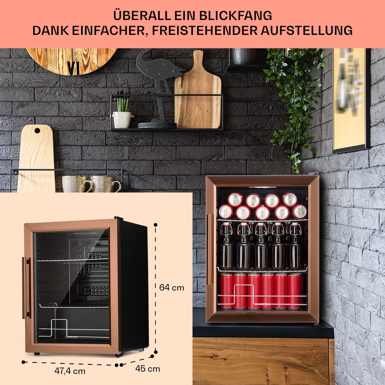 Klarstein Mini-Kühlschrank 80 L mit Glastür – Leise, Energieeffizient, Ideal für Getränke, Party & Camping