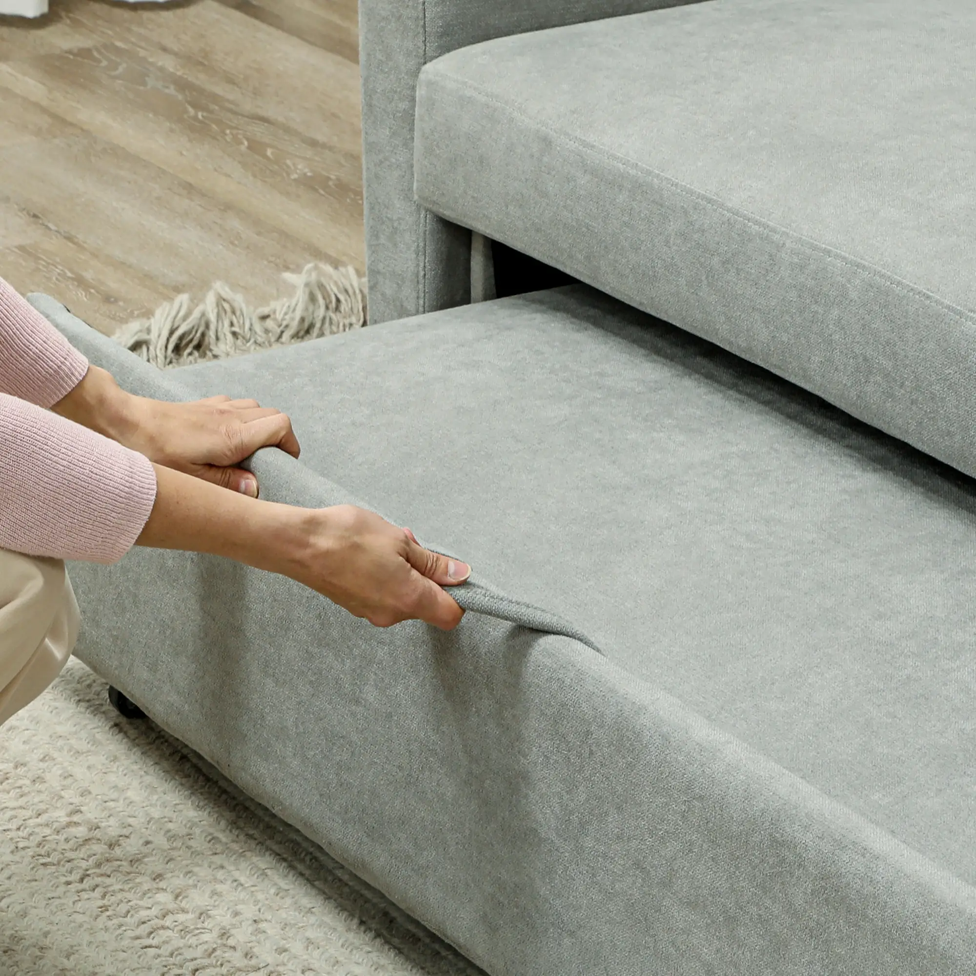 HOMCOM 2-Sitzer Schlafsofa mit Rollen & Eukalyptusgestell – Komfort trifft Flexibilität