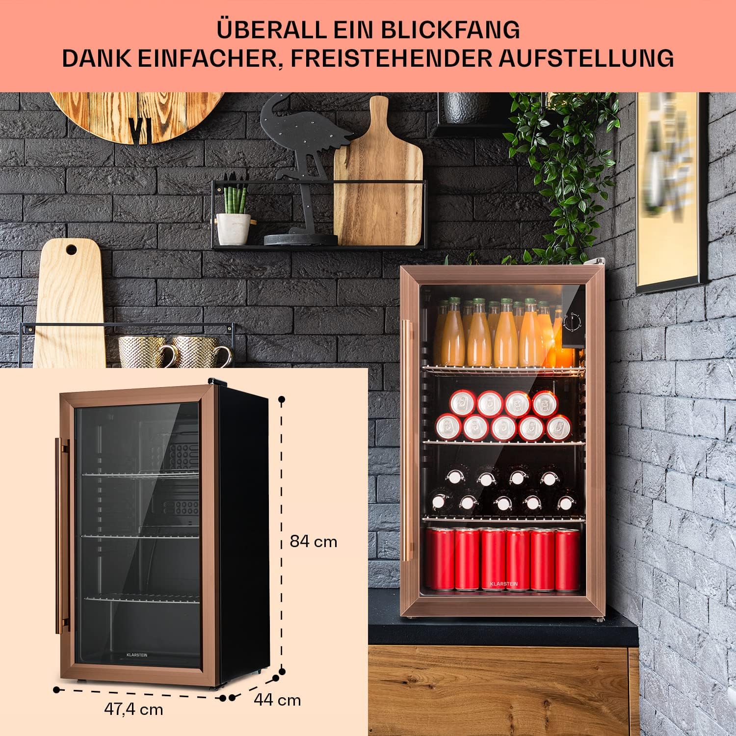 Klarstein Mini-Kühlschrank 80 L mit Glastür – Leise, Energieeffizient, Ideal für Getränke, Party & Camping