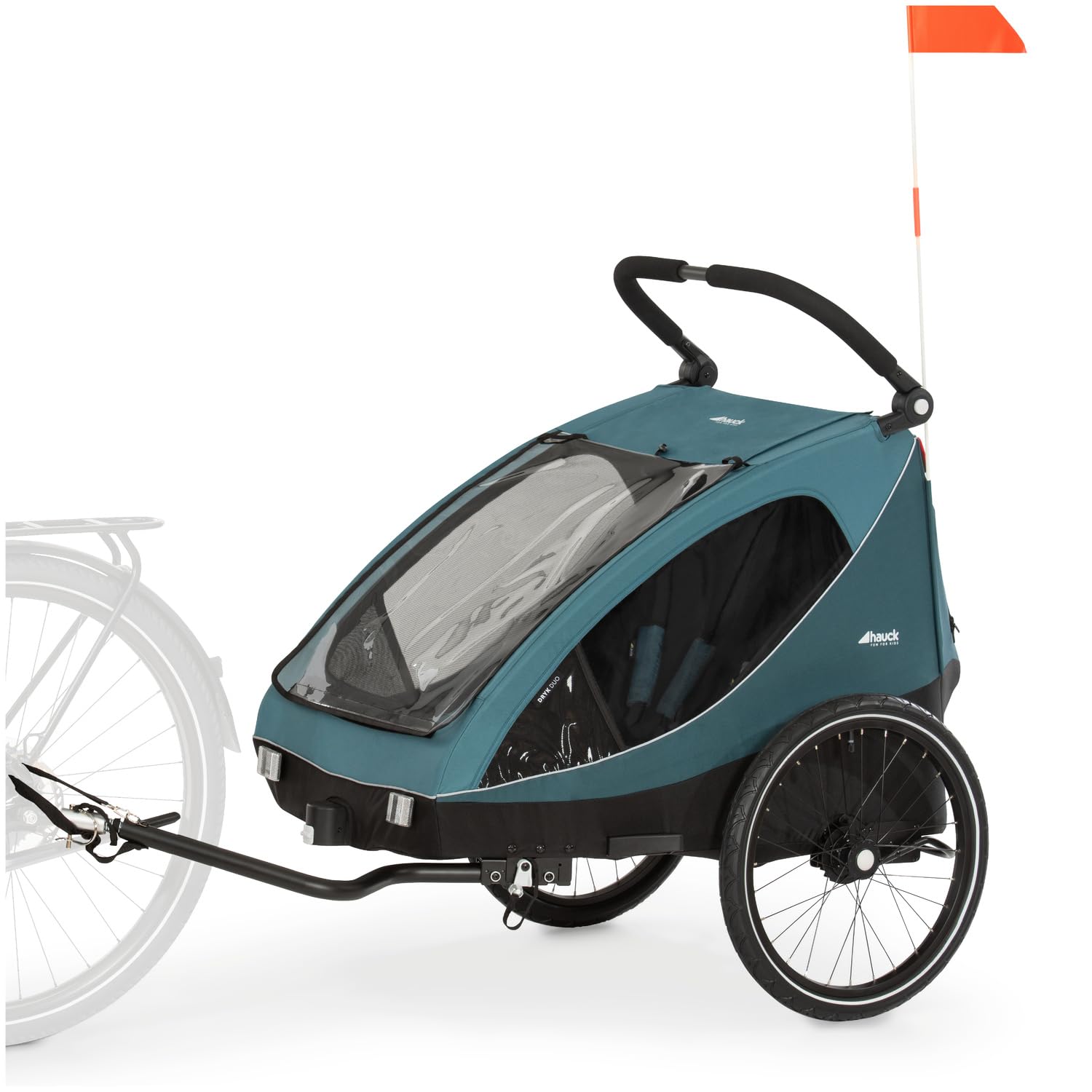hauck Dryk Duo Plus – 2-in-1 Fahrradanhänger & Kinderwagen für 2 Kinder, mit Federung, LED & XL-Kofferraum