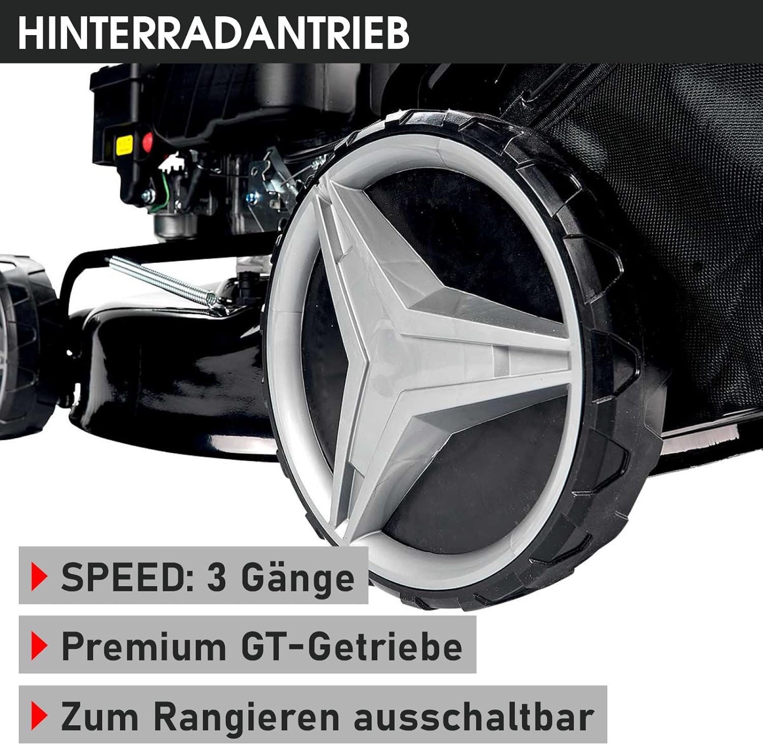 BRAST 19224 ESTART Benzin-Rasenmäher – 5,2 kW, Elektrostart, 3 Gänge, 48 cm Schnittbreite, 60 L Fangkorb, Mulchfunktion, Stahlgehäuse