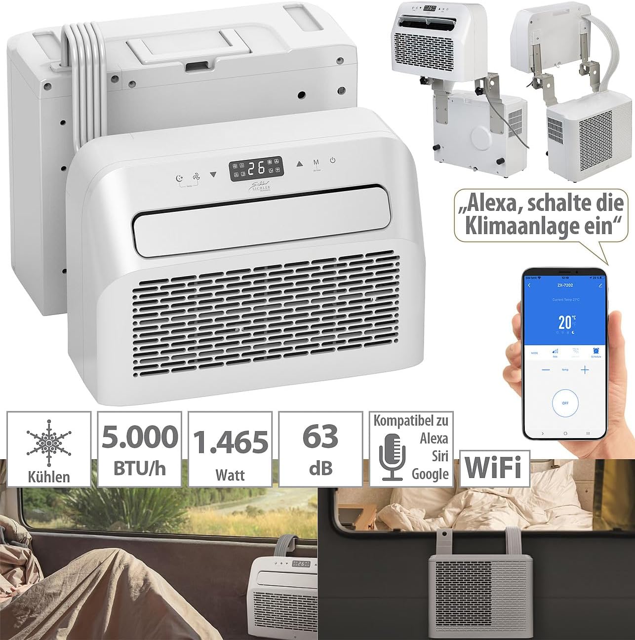 Sichler Tragbare Klimaanlage Split 5.000 BTU WiFi – Kühlung, Entfeuchtung & Smarte Steuerung