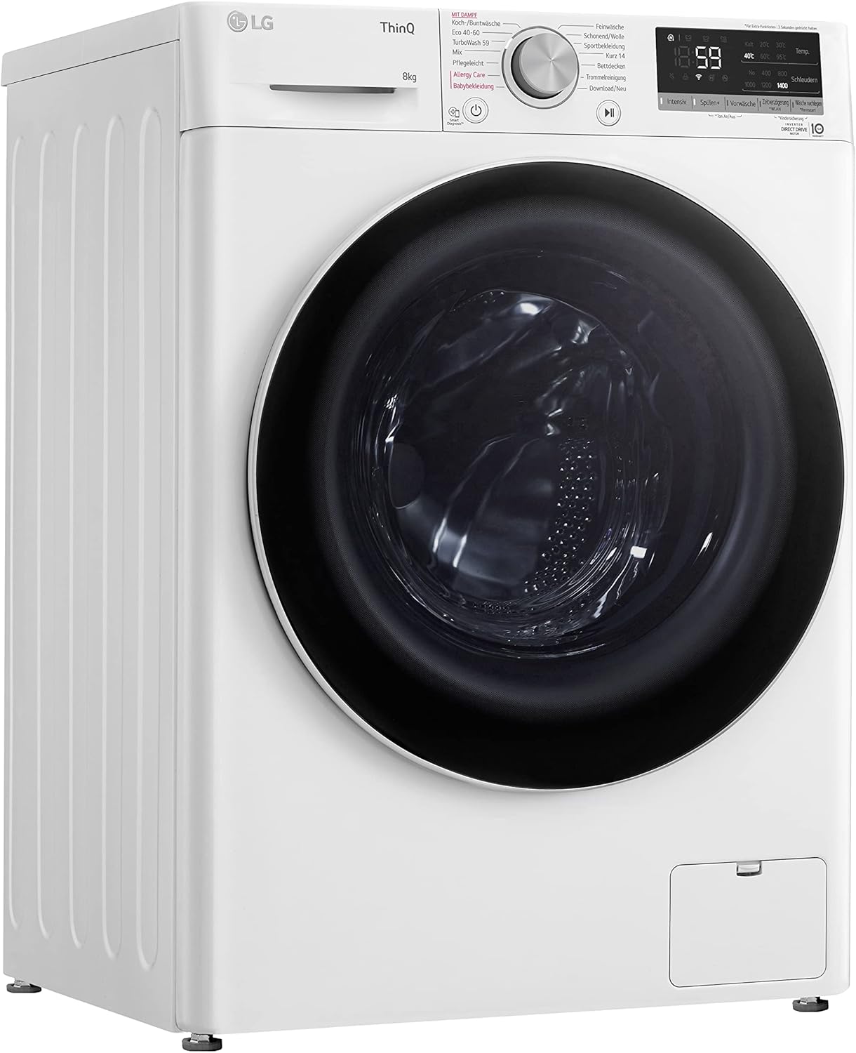 LG F4WV7080 Frontlader-Waschmaschine – 8 kg, 1400 U/min, AI Direct Drive, Dampfreinigung, Wi-Fi, Energieeffizienz Triple A, Weiß