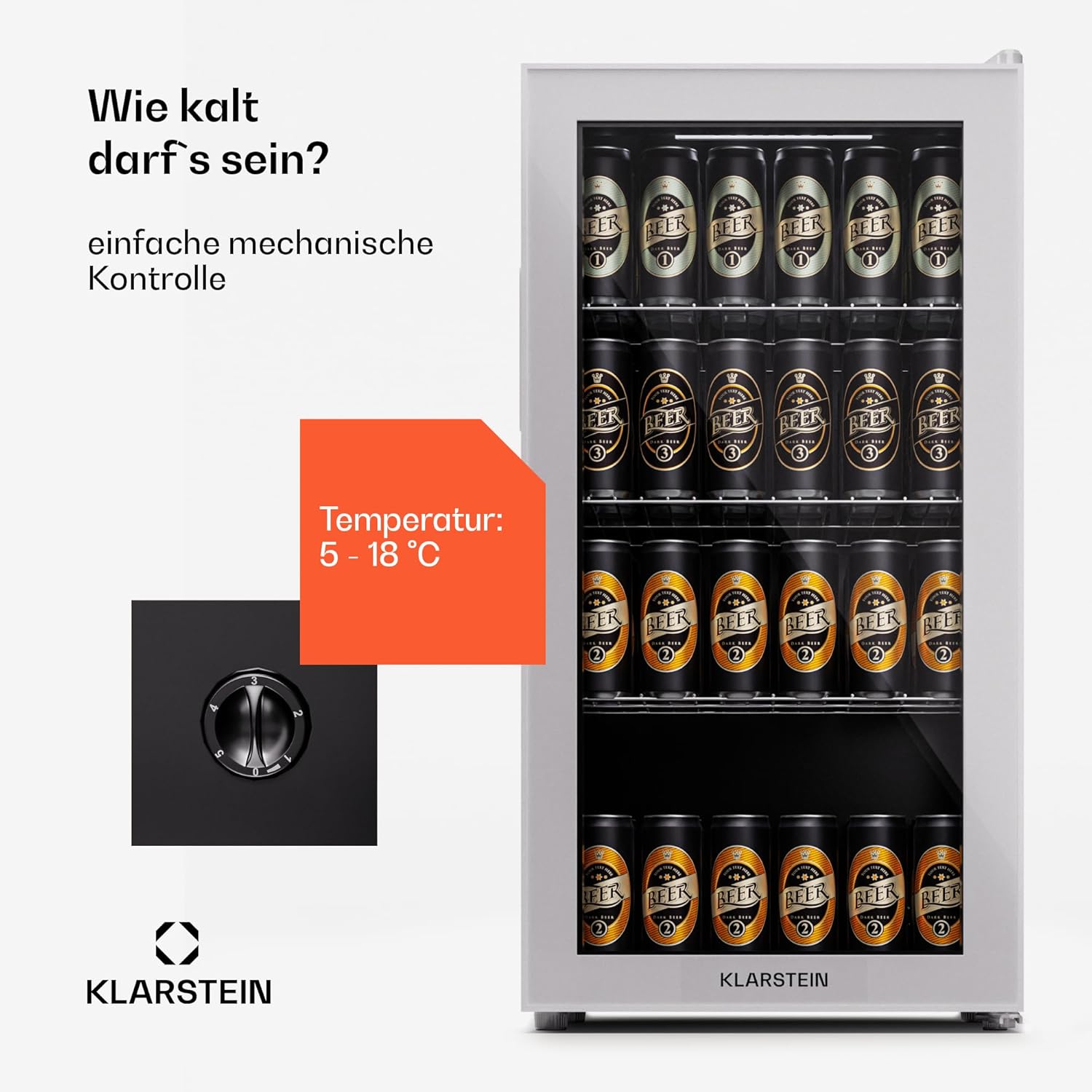 Klarstein Mini-Kühlschrank 80 L mit Glastür – Leise, Energieeffizient, Ideal für Getränke, Party & Camping