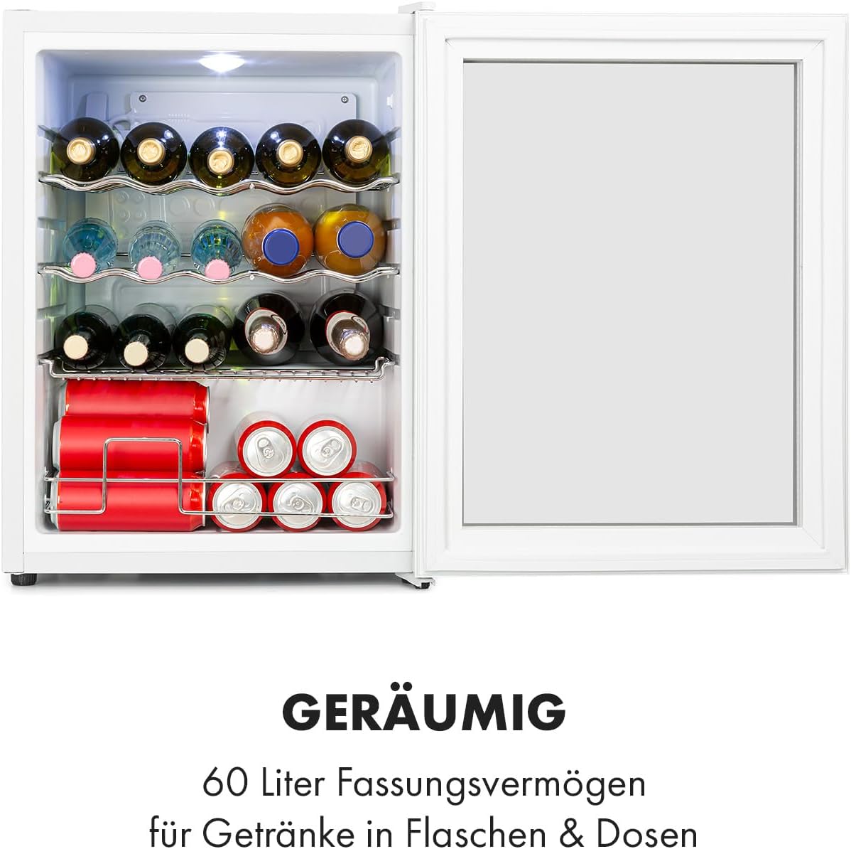 Klarstein Mini-Kühlschrank 80 L mit Glastür – Leise, Energieeffizient, Ideal für Getränke, Party & Camping