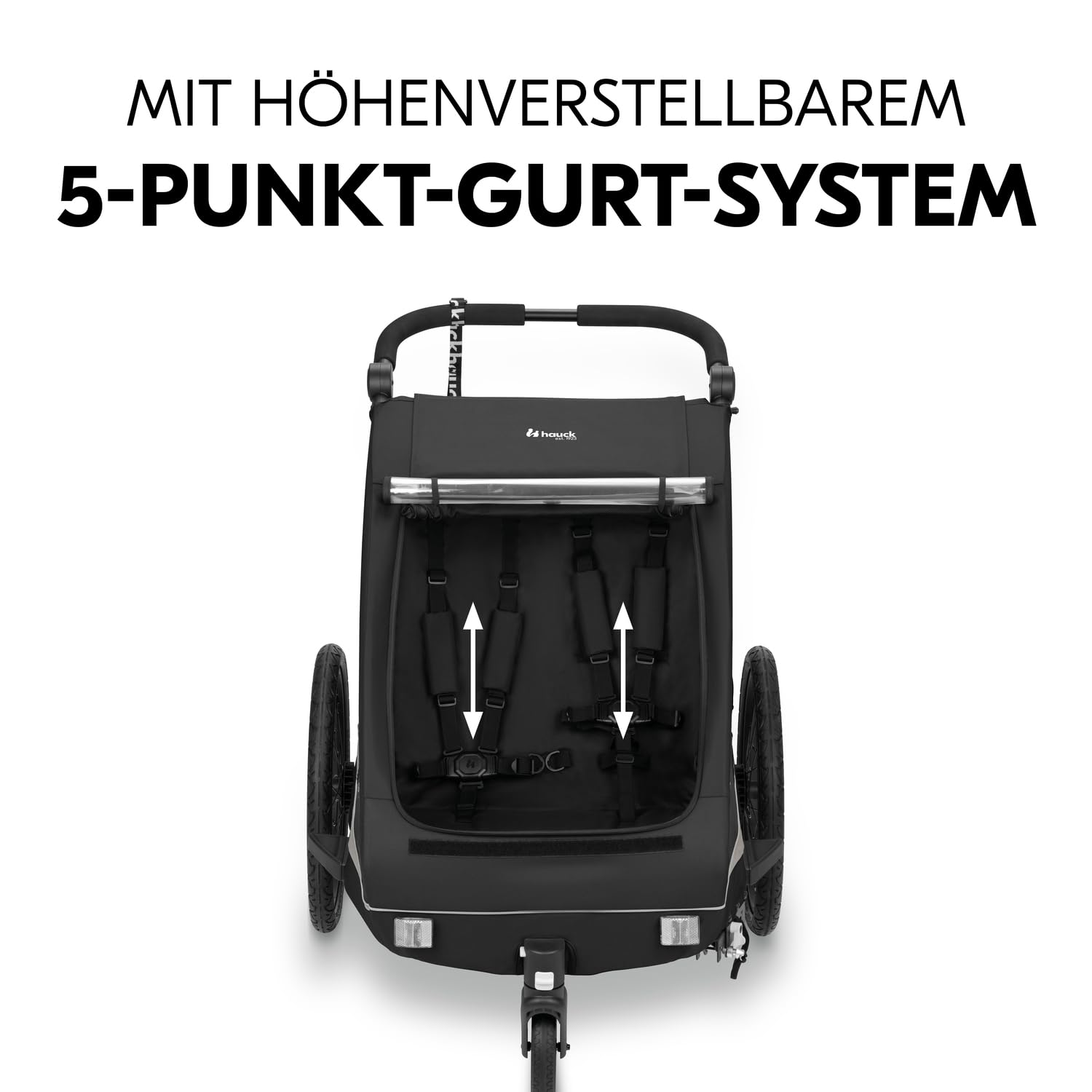 hauck Dryk Duo Plus – 2-in-1 Fahrradanhänger & Kinderwagen für 2 Kinder, mit Federung, LED & XL-Kofferraum