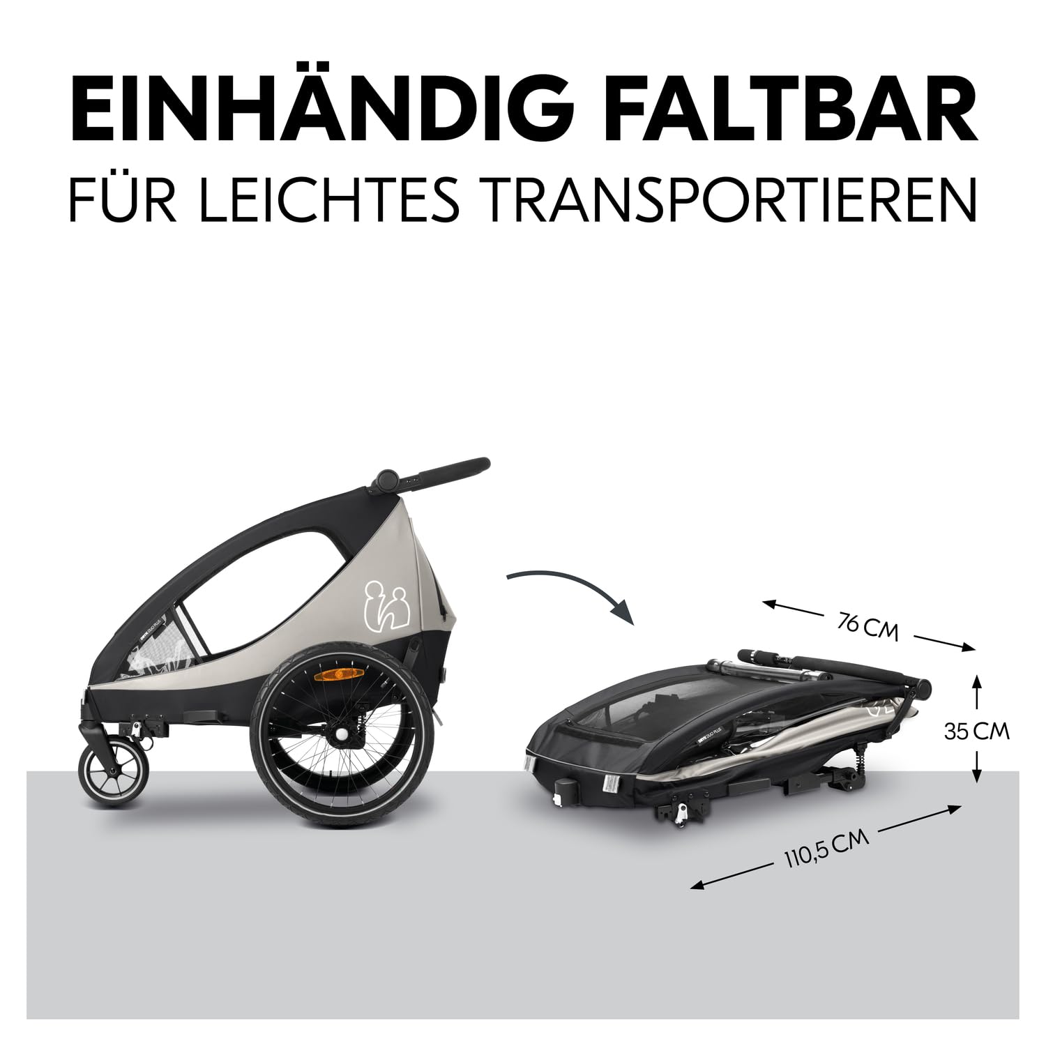hauck Dryk Duo Plus – 2-in-1 Fahrradanhänger & Kinderwagen für 2 Kinder, mit Federung, LED & XL-Kofferraum