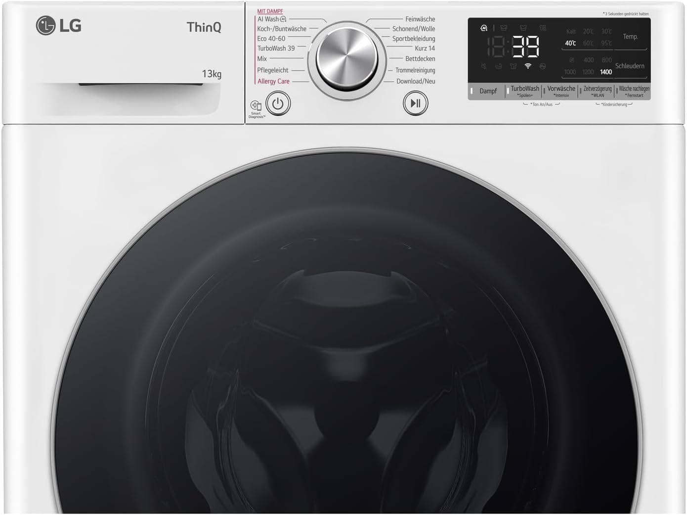 LG F4WV7080 Frontlader-Waschmaschine – 8 kg, 1400 U/min, AI Direct Drive, Dampfreinigung, Wi-Fi, Energieeffizienz Triple A, Weiß