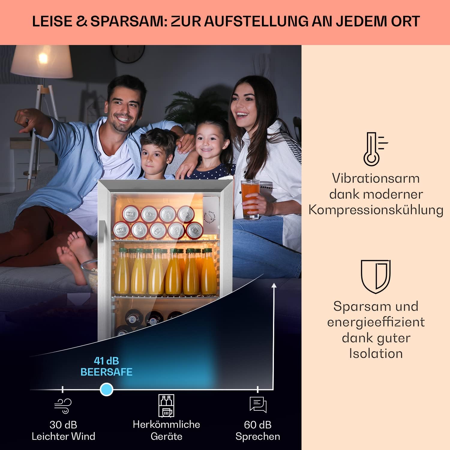 Klarstein Mini-Kühlschrank 80 L mit Glastür – Leise, Energieeffizient, Ideal für Getränke, Party & Camping